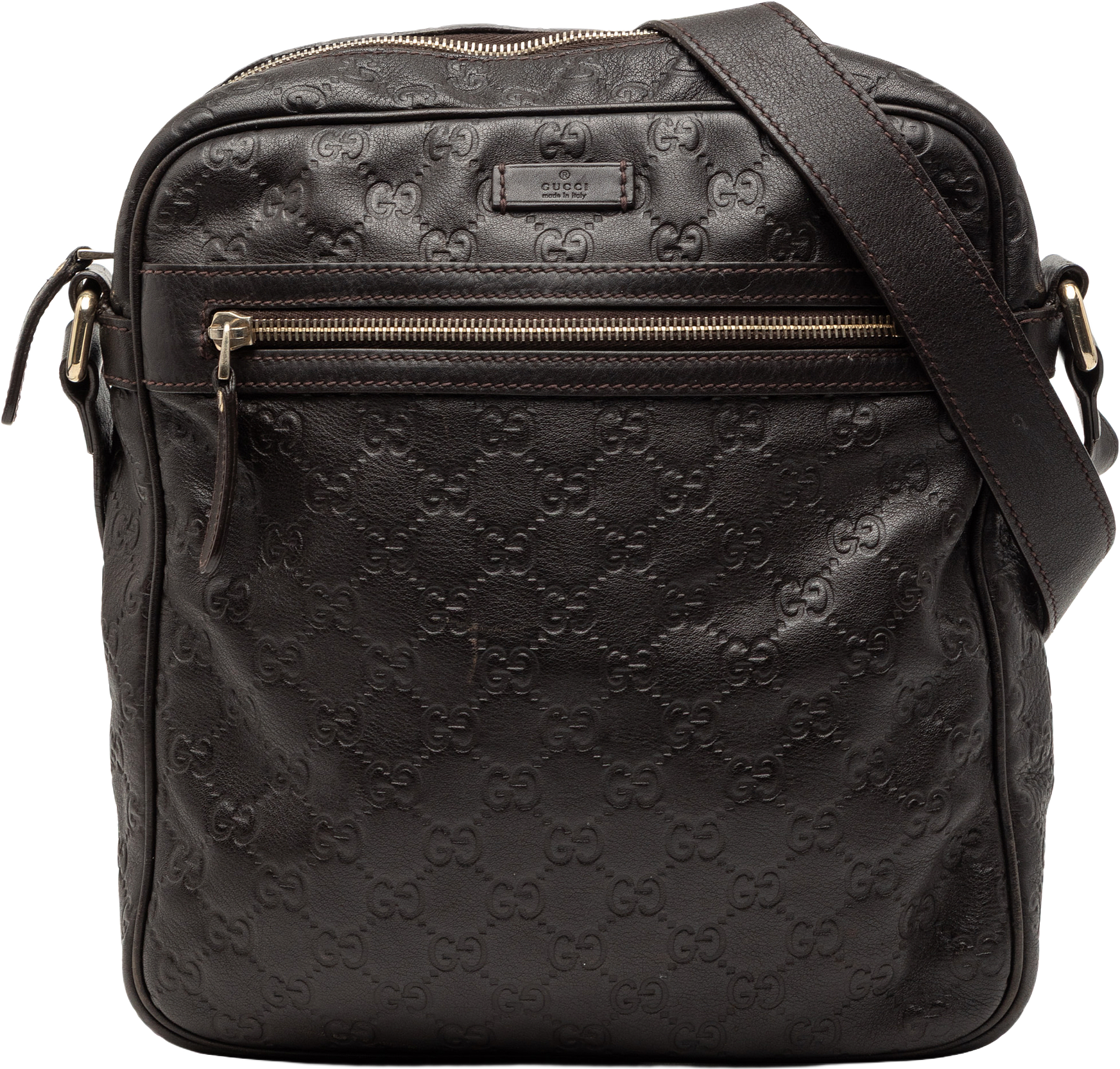 Gucci Guccissima Crossbody, från Luxclusif, i färgen dark brown.