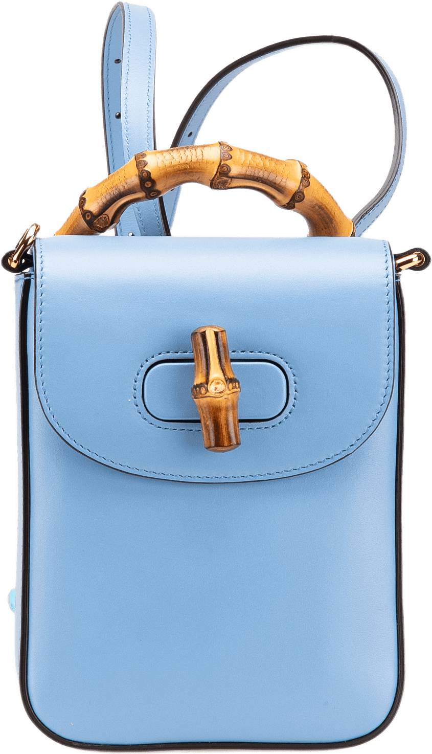 Gucci Mini Calfskin Bamboo Top Handle Bag, från Luxclusif, i färgen light blue.