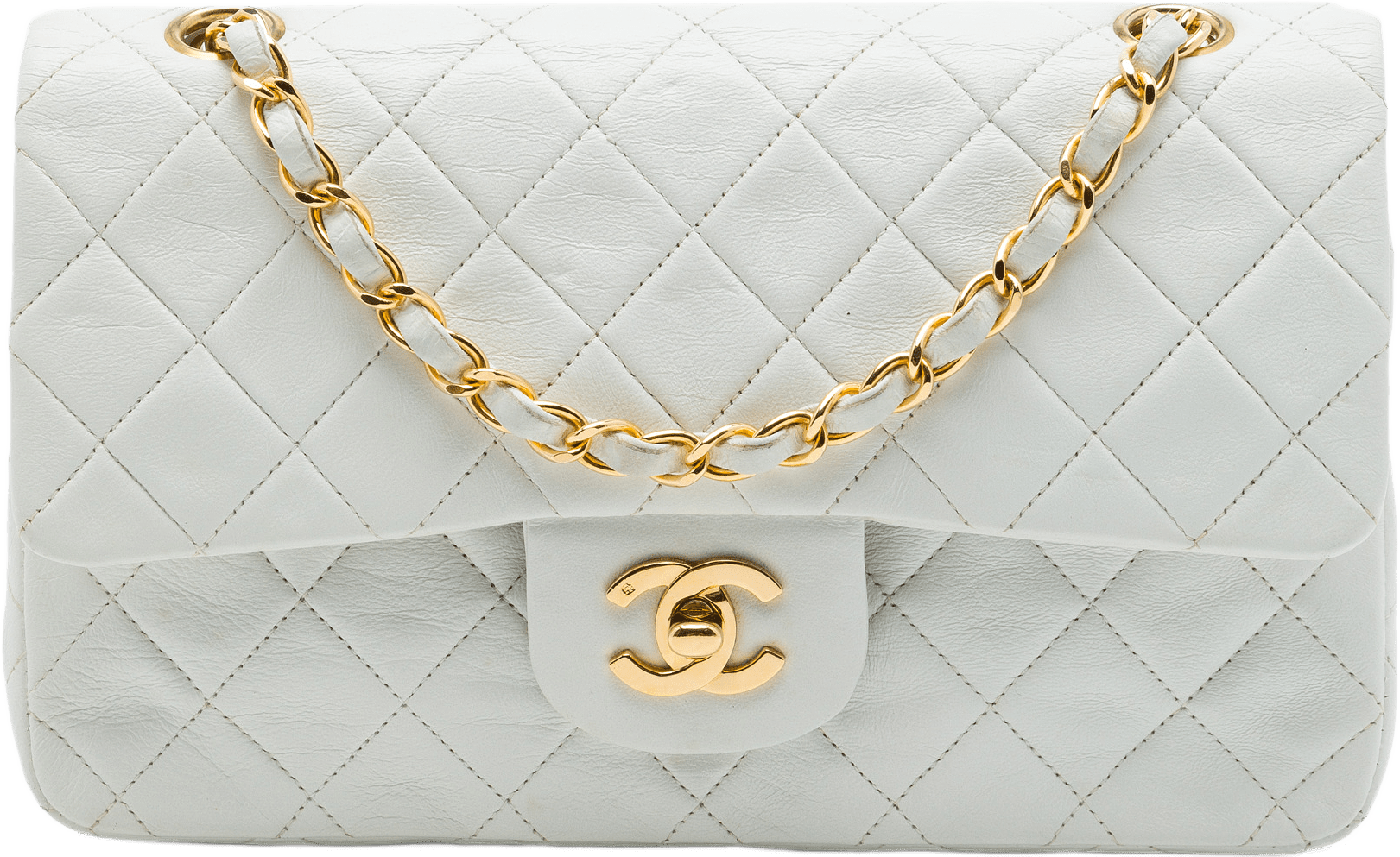 Chanel Small Classic Lambskin Double Flap, från Luxclusif, i färgen vit.
