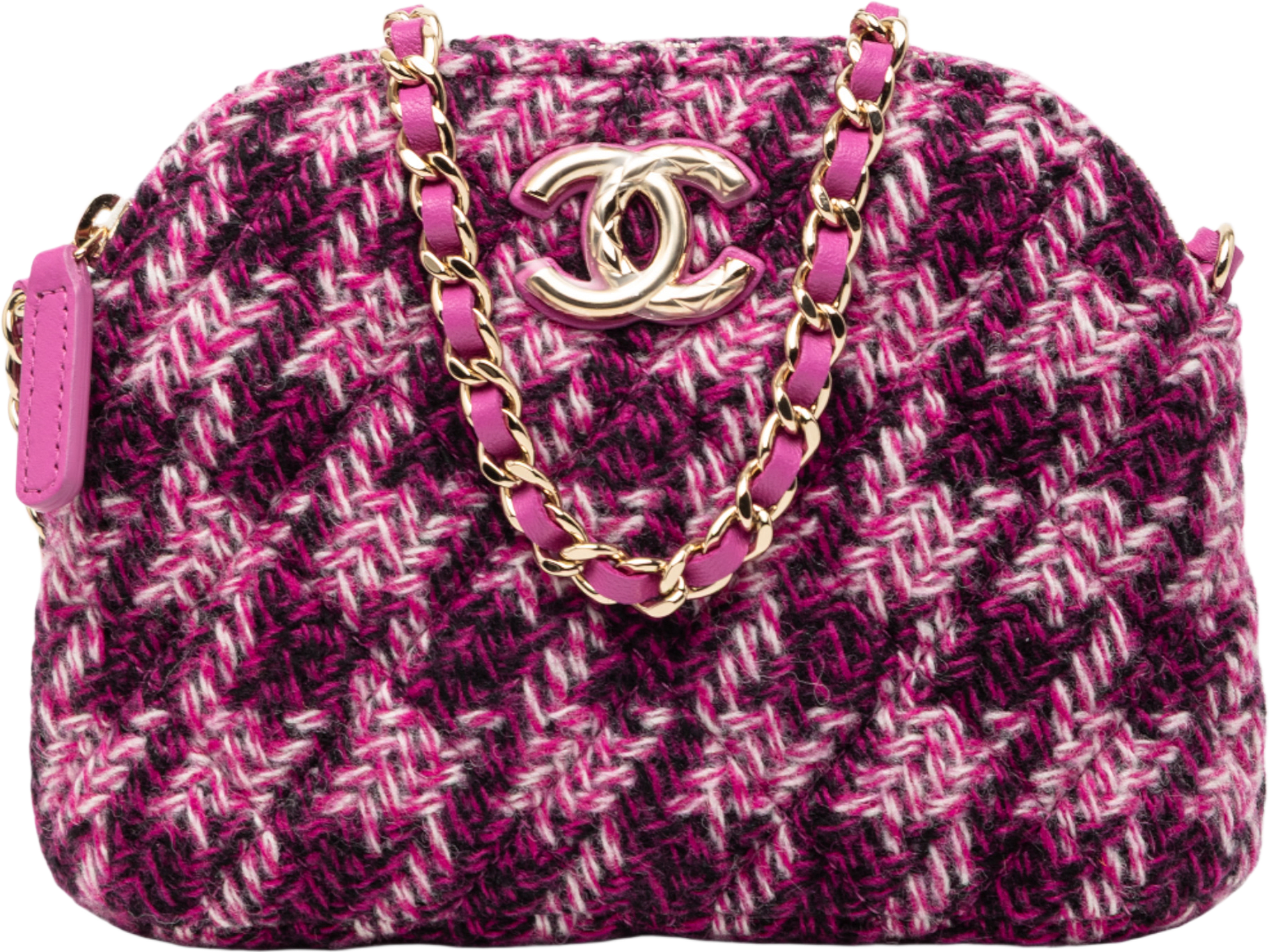 Chanel Cc Tweed Houndstooth Clutch On Chain, från Luxclusif, i färgen magenta.