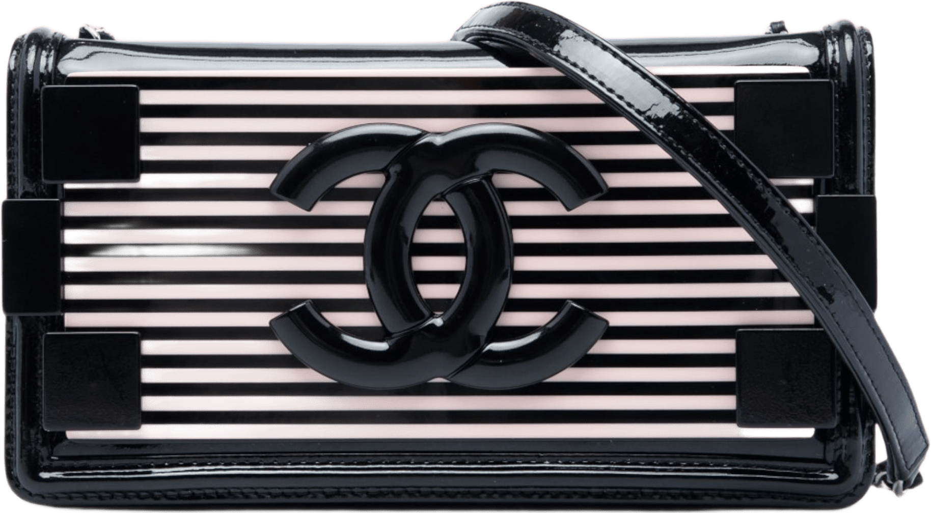 Chanel Patent And Acrylic Striped Boy Brick Horizontal Flap, från Luxclusif, i färgen rosa.