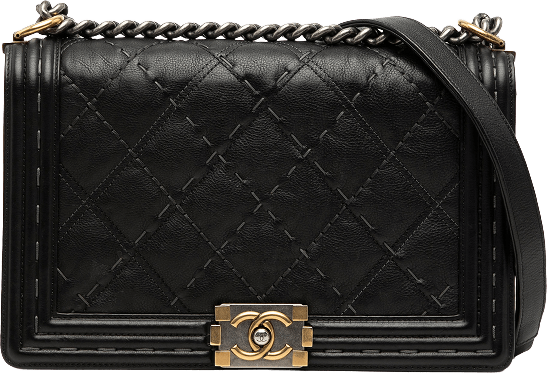 Chanel Medium Quilted Calfskin Wild Stitch Boy Flap, från Luxclusif, i färgen black.