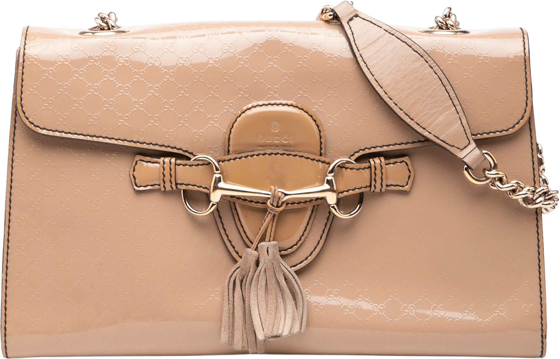 Gucci Medium Microguccissima Patent Emily Shoulder Bag, från Luxclusif, i färgen beige.