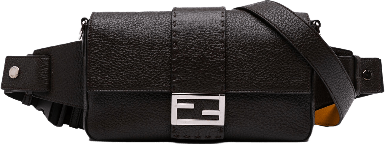 Fendi Leather Selleria Convertible Baguette Satchel, från Luxclusif, i färgen dark brown.