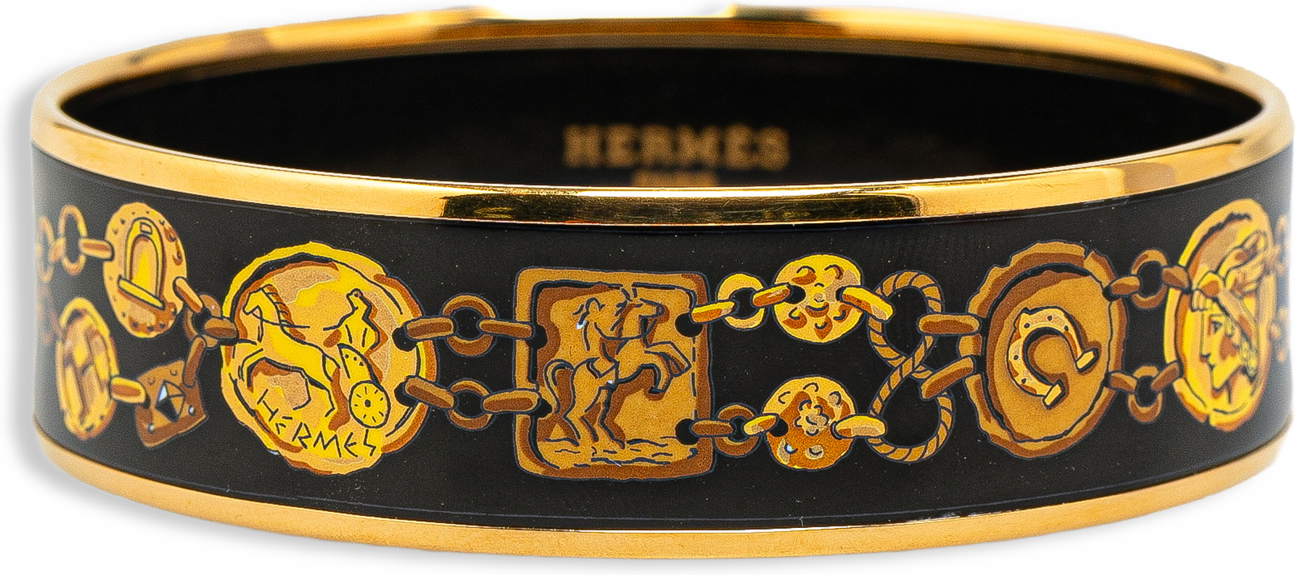 Hermès Wide Enamel Cheval Et Harnais Bangle