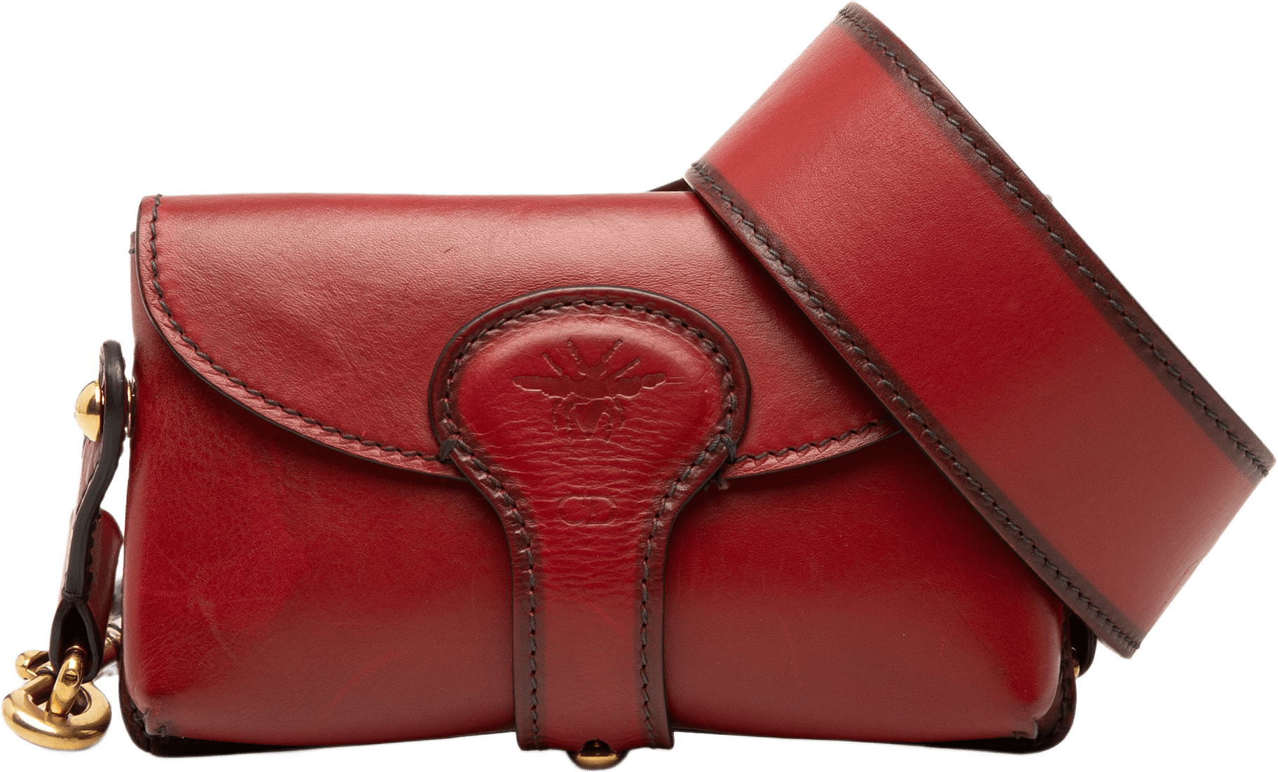 Dior Mini Leather D Bee Saddle Bag, från Luxclusif, i färgen röd.