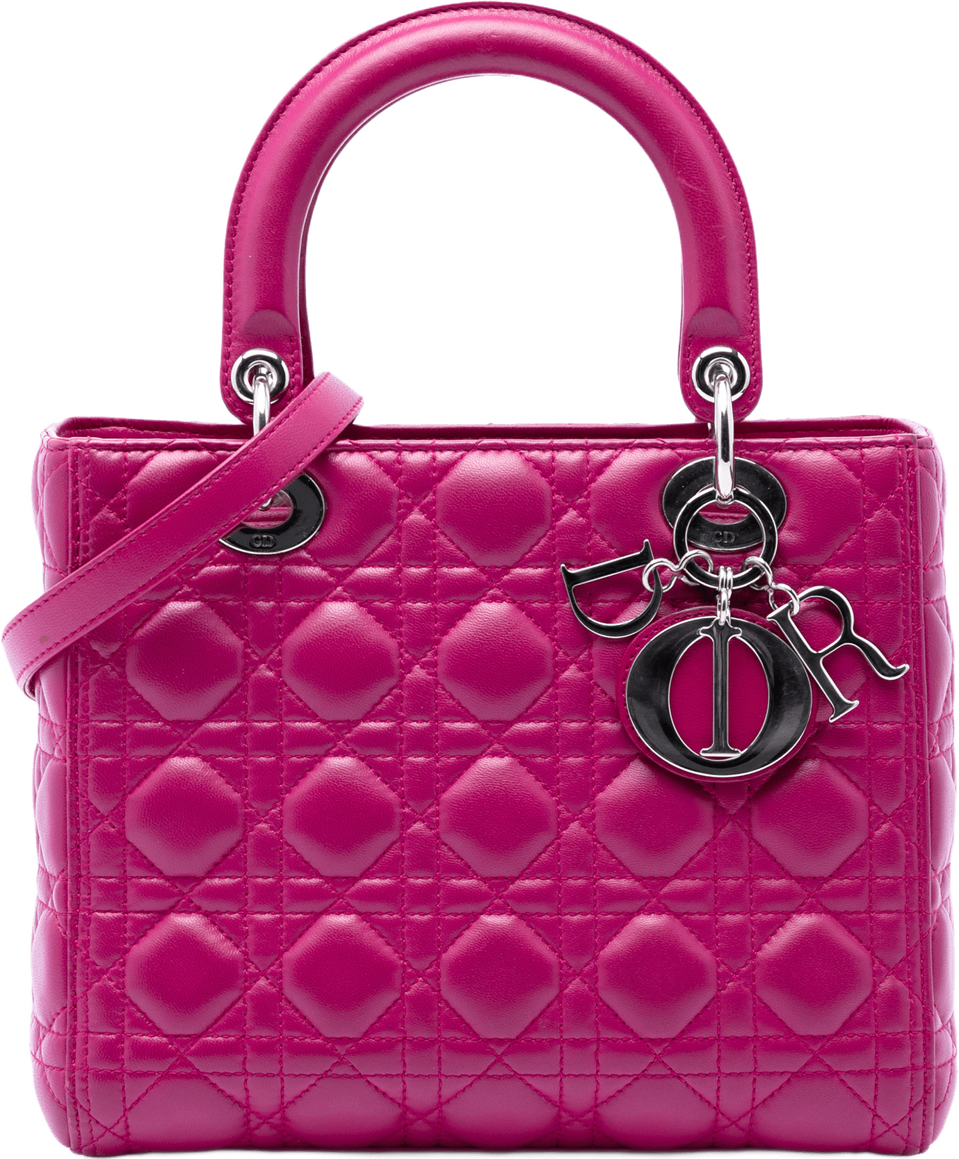 Dior Medium Lambskin Cannage Lady Dior, från Luxclusif, i färgen hot pink.