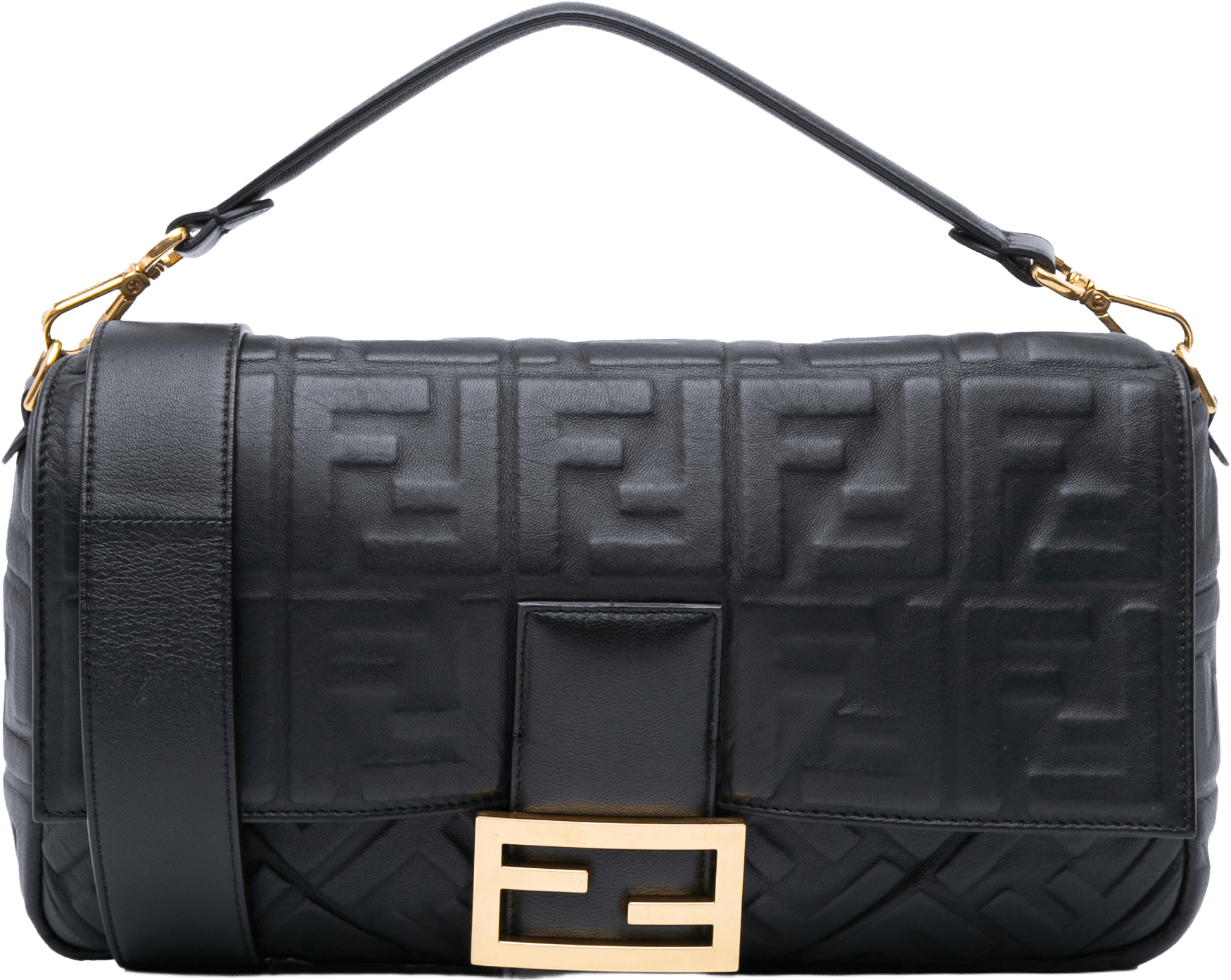 Fendi Large Zucca Embossed Leather Baguette Satchel, från Luxclusif, i färgen black.