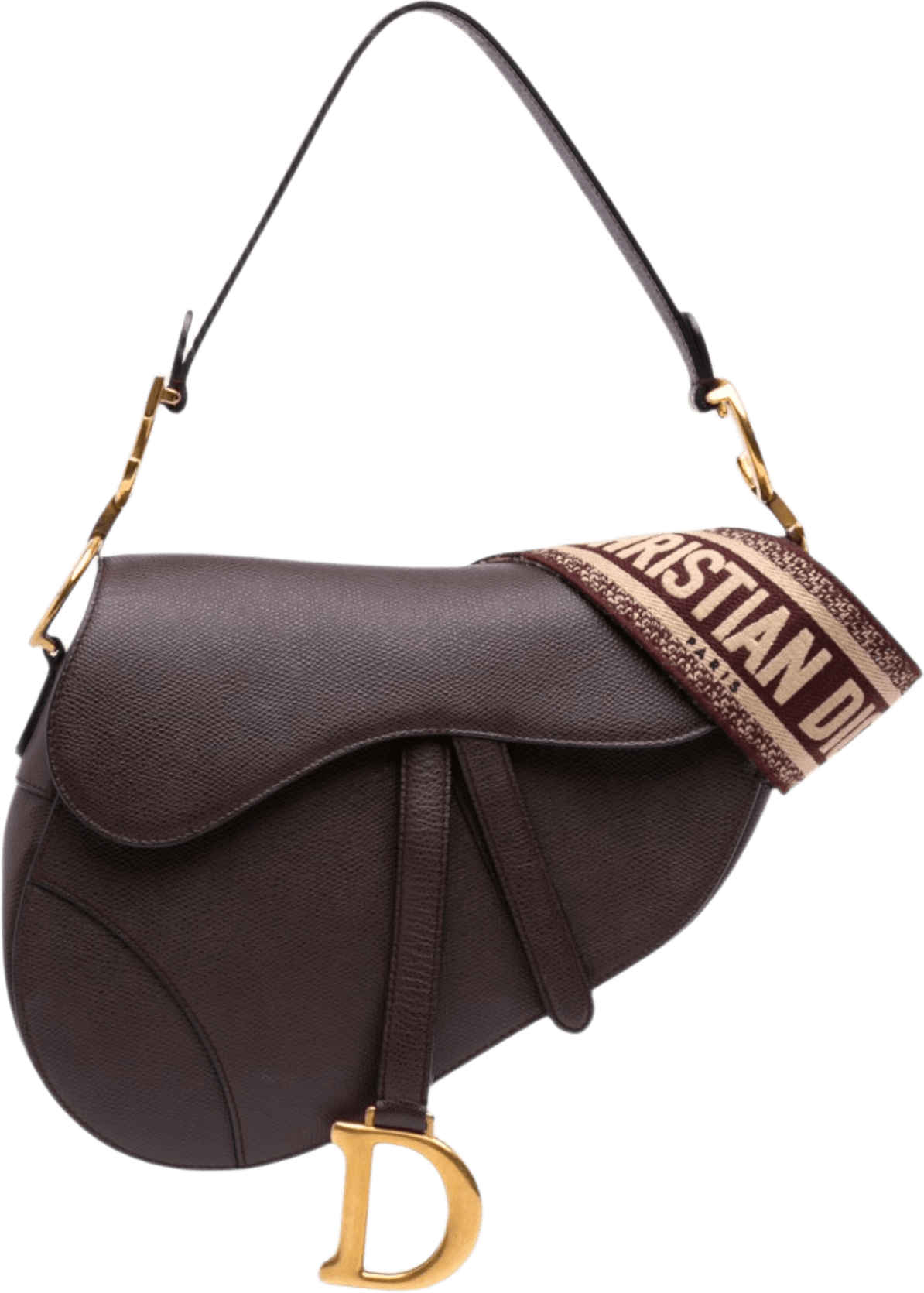 Dior Mini Grained Calfskin Saddle Bag, från Luxclusif, i färgen dark brown.