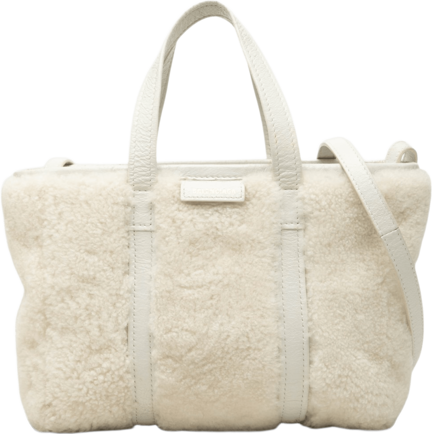 Balenciaga Small Shearling And Leather Barbes East West Shopper Tote, från Luxclusif, i färgen vit.