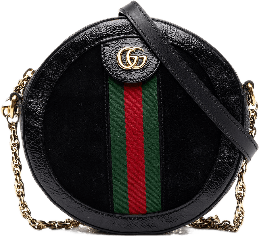 Gucci Mini Suede Web Ophidia Round Crossbody, från Luxclusif, i färgen svart.
