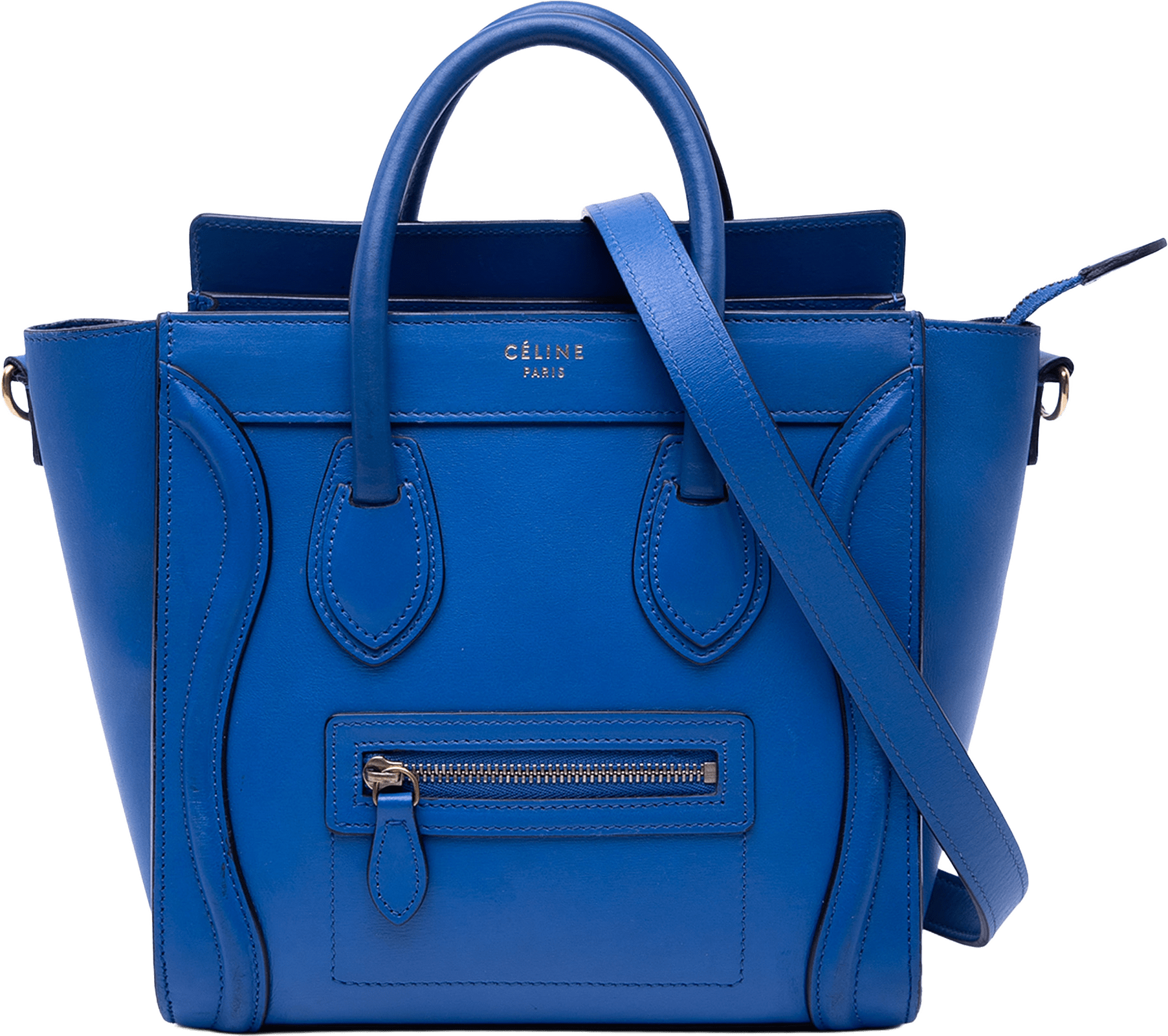 Celine Nano Leather Luggage Tote, från Luxclusif, i färgen blue.
