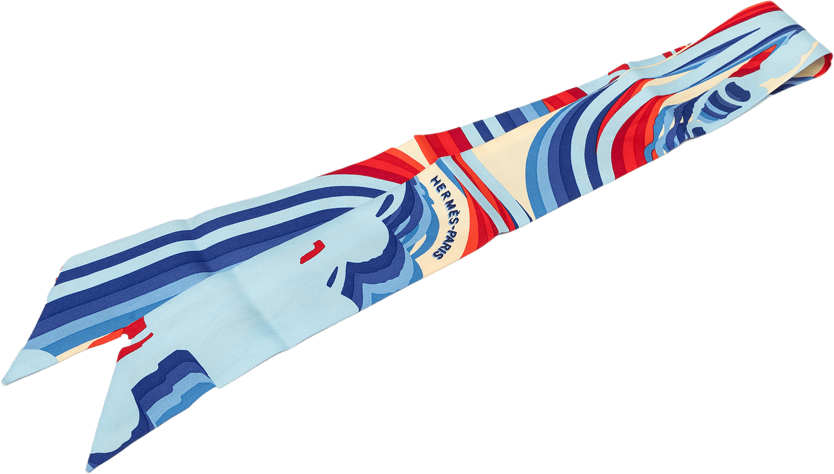 Hermès Brides De Gala Shadow Doll Silk Twilly Scarf, från Luxclusif, i färgen light blue.