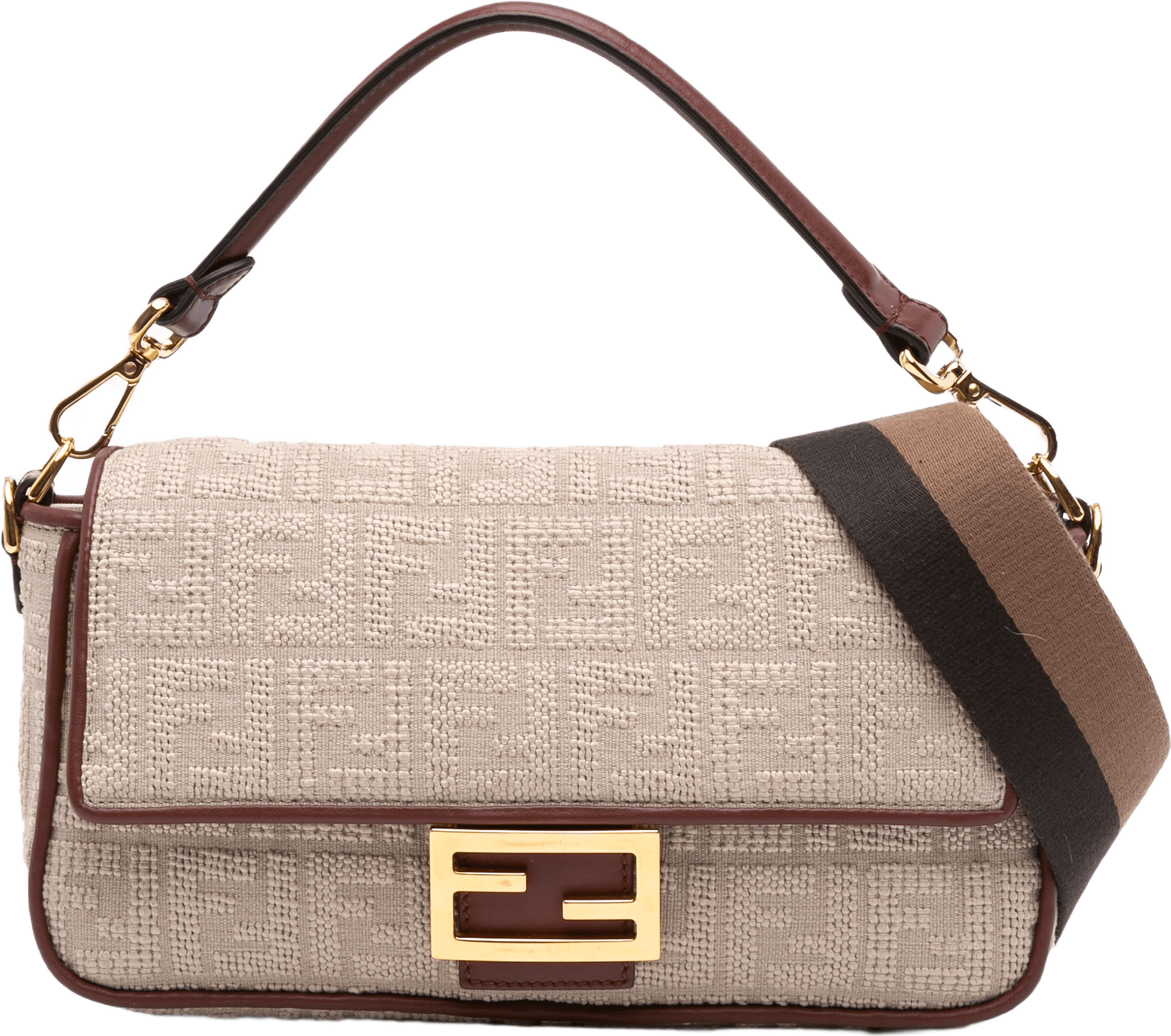 Fendi Zucca Embroidered Canvas Baguette Satchel, från Luxclusif, i färgen beige.
