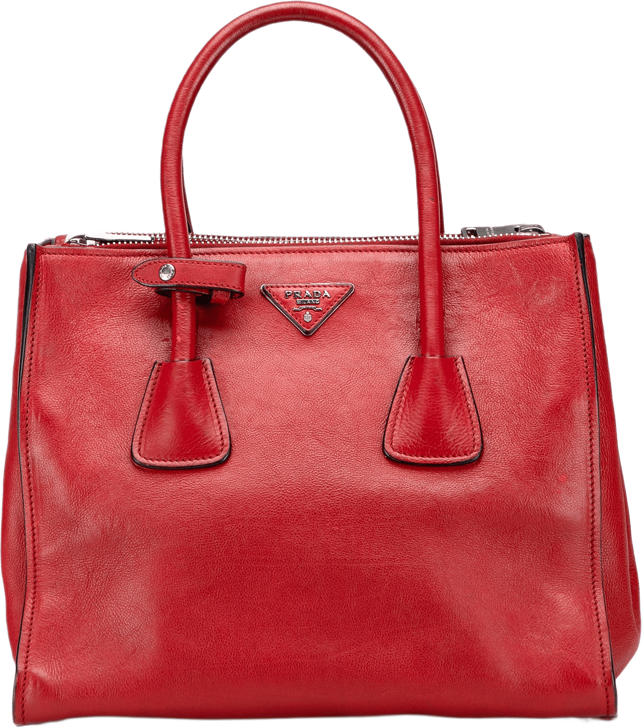Prada Glace Calf Twin Pocket Satchel, från Luxclusif, i färgen red.