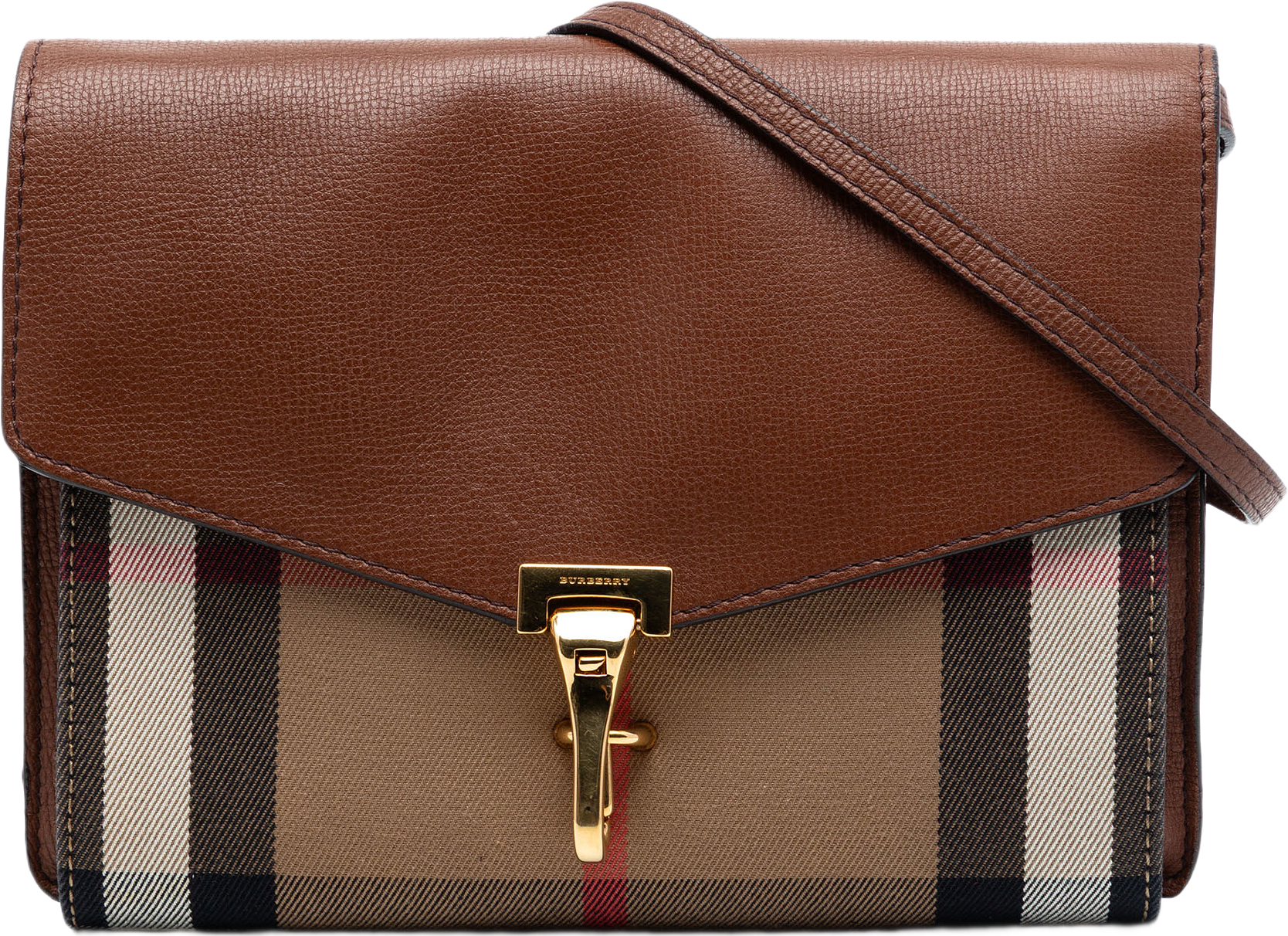 Burberry Small Leather And House Check Canvas Derby Macken Crossbody, från Luxclusif, i färgen brown.