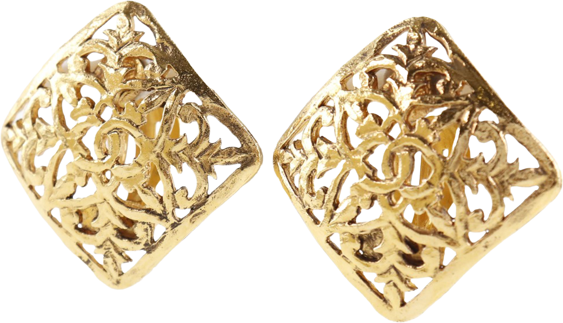 Chanel Cc Gold Plated Square Clip On Earrings, från Luxclusif, i färgen gold.