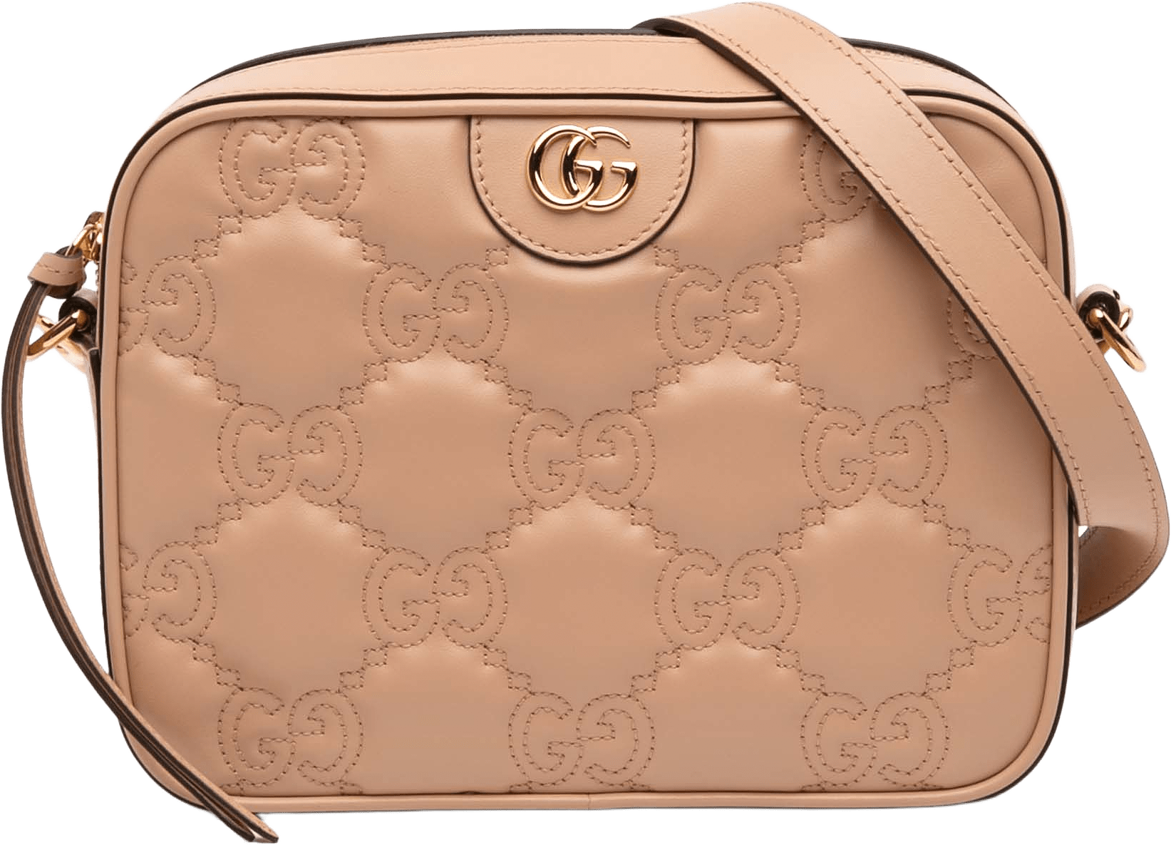 Gucci Small Gg Matelasse Leather Crossbody, från Luxclusif, i färgen beige.