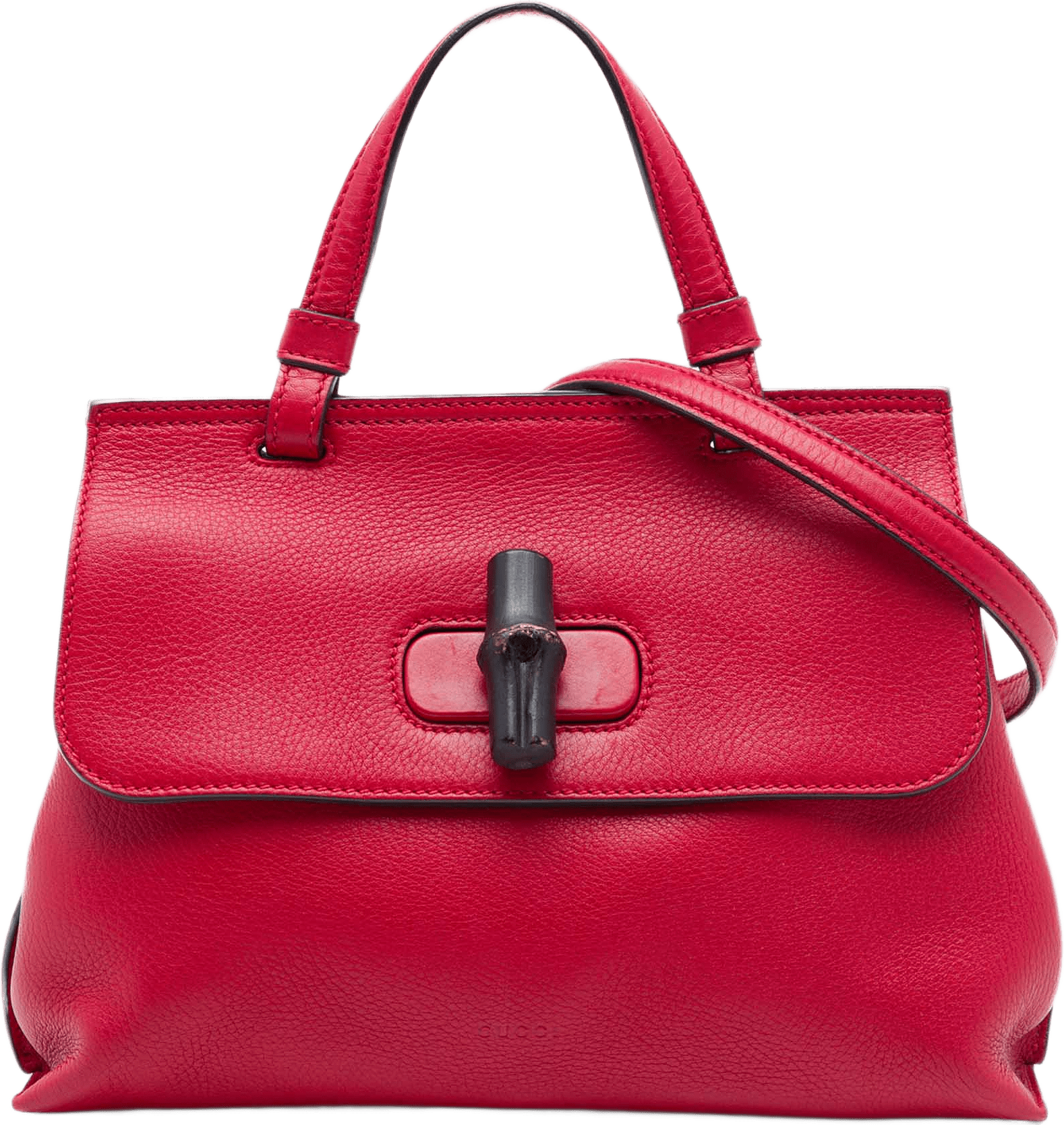 Gucci Small Calfskin Bamboo Daily Satchel, från Luxclusif, i färgen röd.