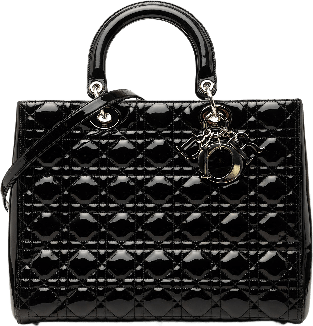 Dior Large Patent Cannage Lady Dior, från Luxclusif, i färgen black.