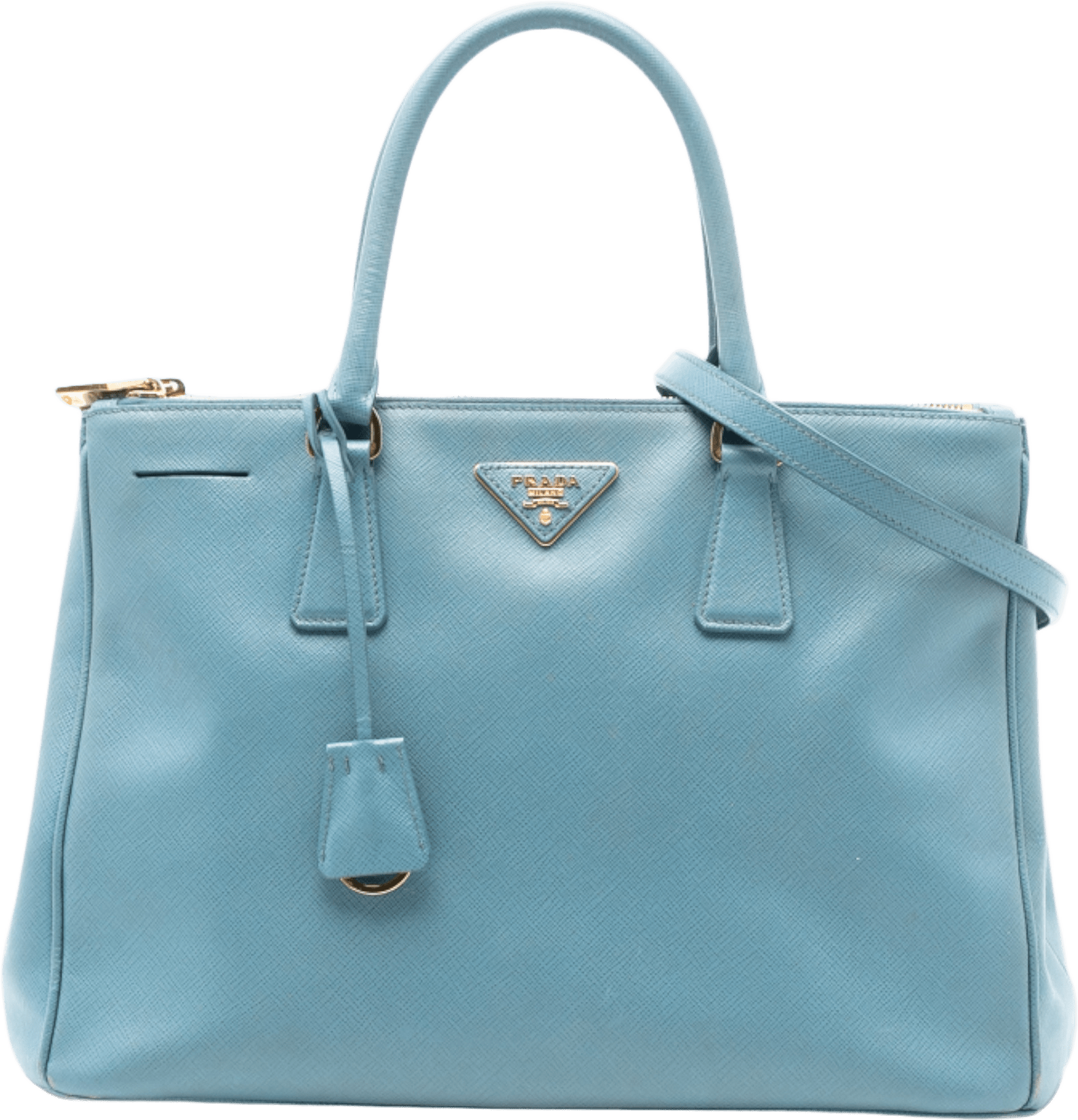 Prada Medium Saffiano Lux Galleria Double Zip Satchel, från Luxclusif, i färgen light blue.