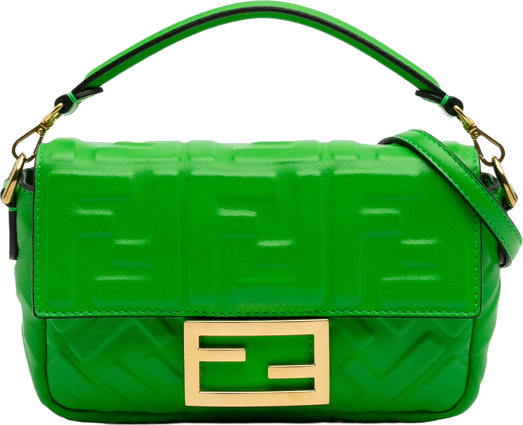 Fendi Mini Zucca Embossed Leather Baguette Satchel, från Luxclusif, i färgen lime.