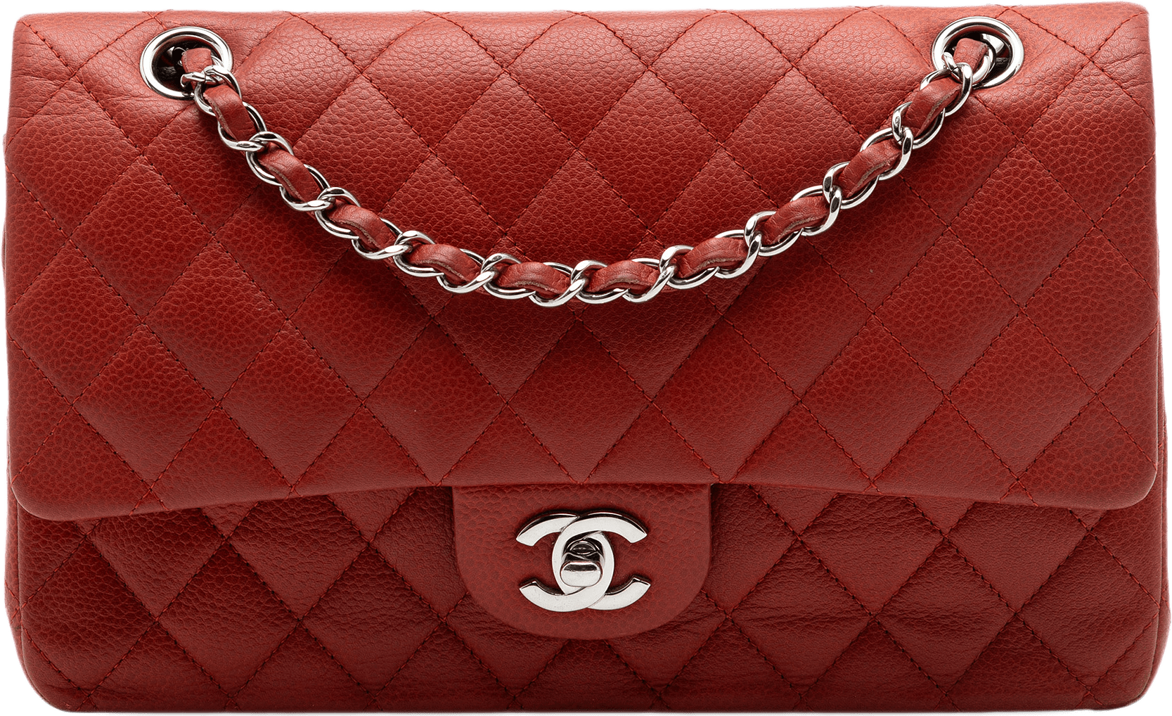 Chanel Medium Classic Caviar Double Flap, från Luxclusif, i färgen dark red.