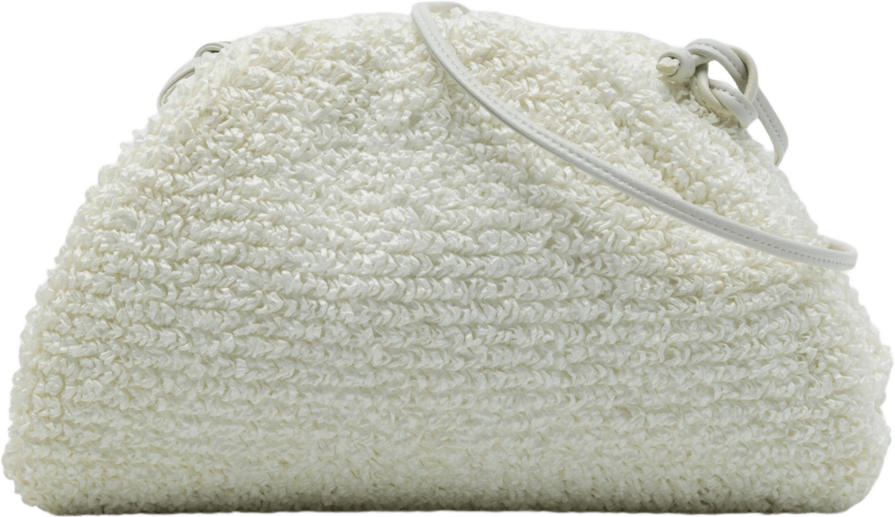Bottega Veneta Boucle Raffia The Mini Pouch Crossbody, från Luxclusif, i färgen vit.