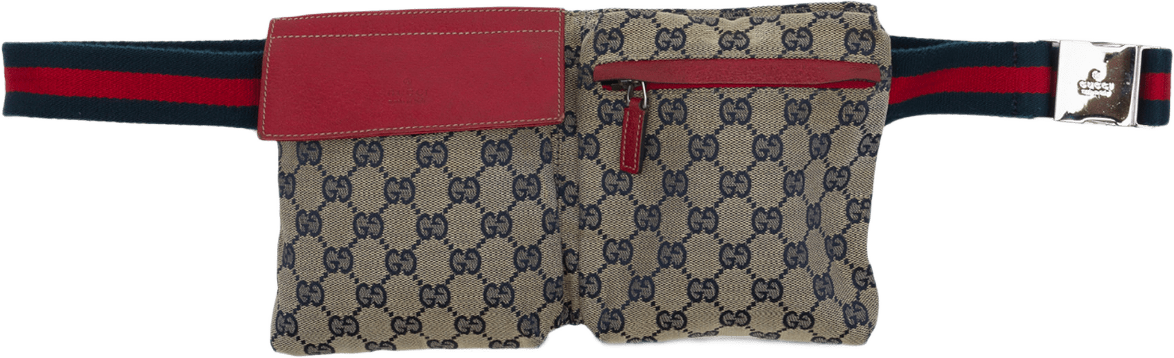 Gucci Gg Canvas Web Double Pocket Belt Bag, från Luxclusif, i färgen beige.