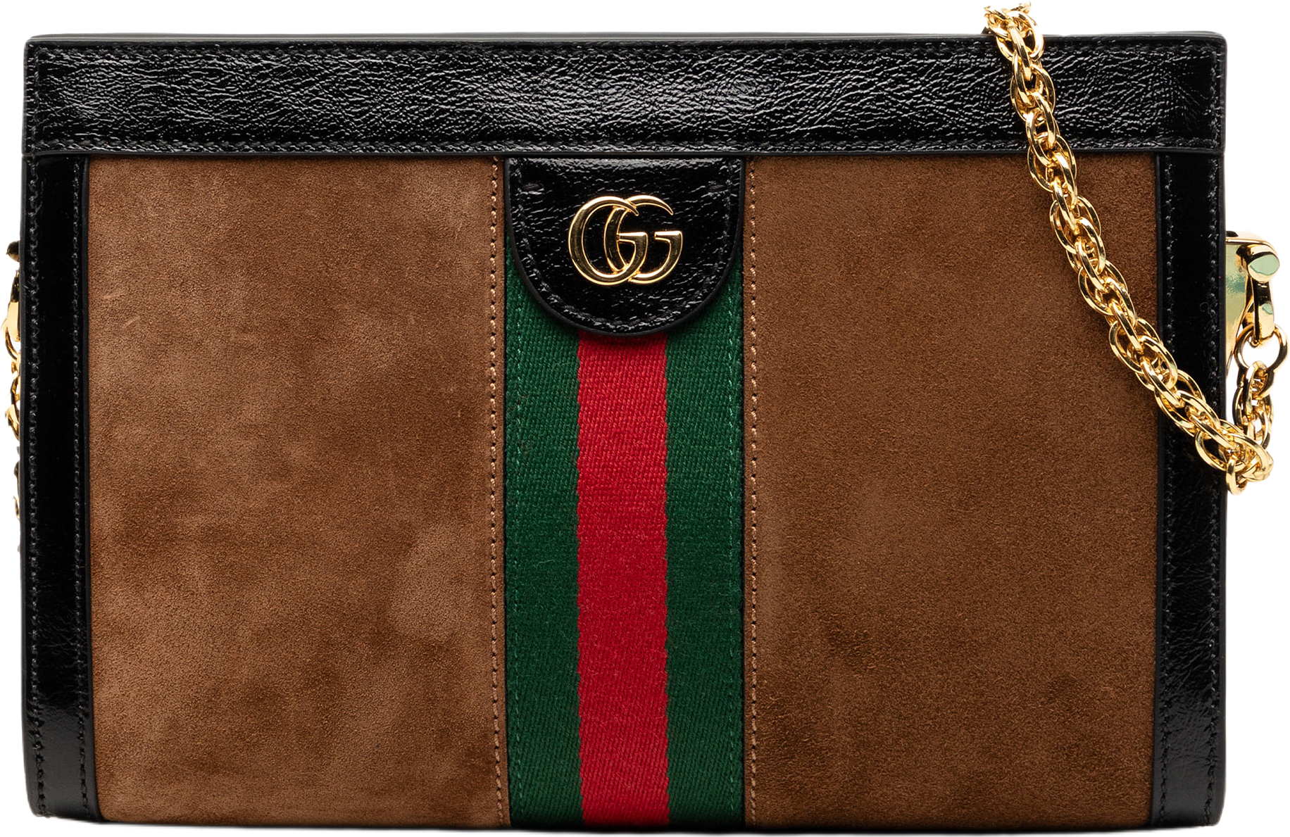Gucci Small Suede Web Ophidia Chain Crossbody, från Luxclusif, i färgen brown.