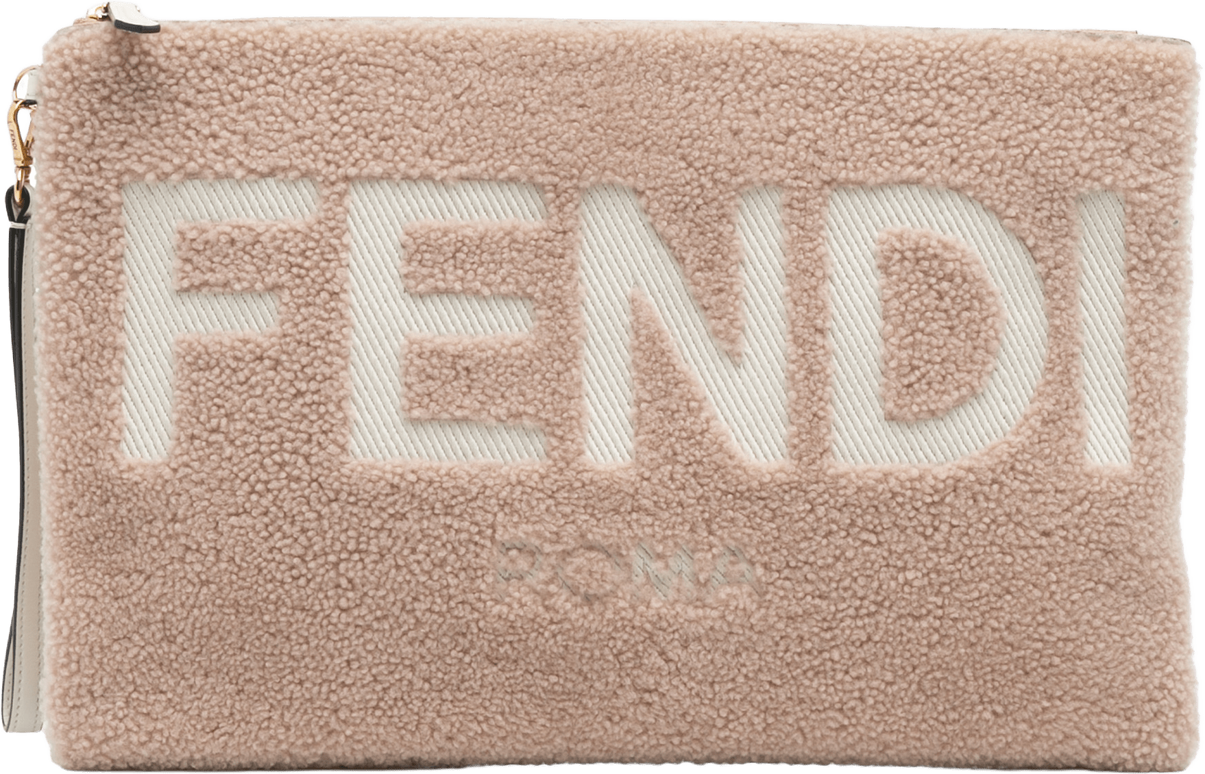 Fendi Shearling Logo Flat Pouch, från Luxclusif, i färgen nude.