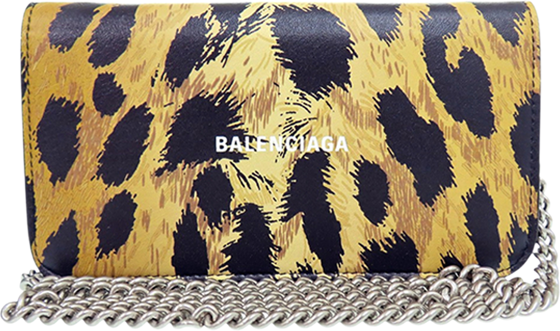 Balenciaga Leopard Printed Calfskin Continental Wallet On Chain, från Luxclusif, i färgen beige.