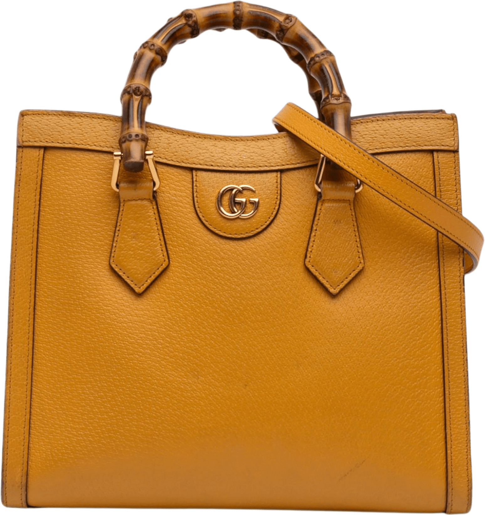 Gucci Medium Leather Bamboo Diana Satchel, från Luxclusif, i färgen yellow.