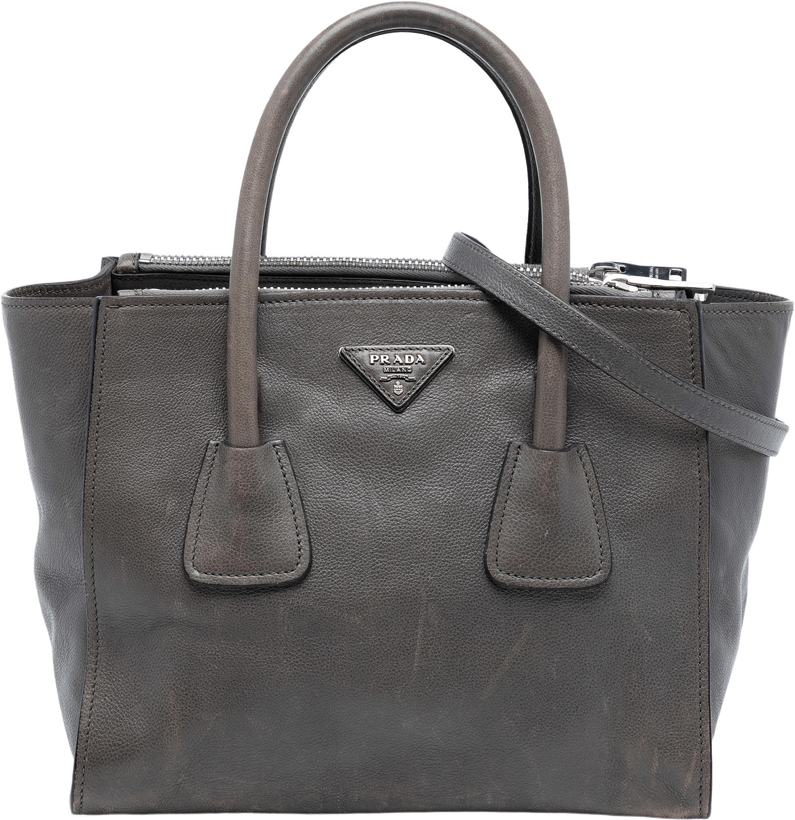 Prada Small Glace Calf Twin Pocket Satchel, från Luxclusif, i färgen dark gray.