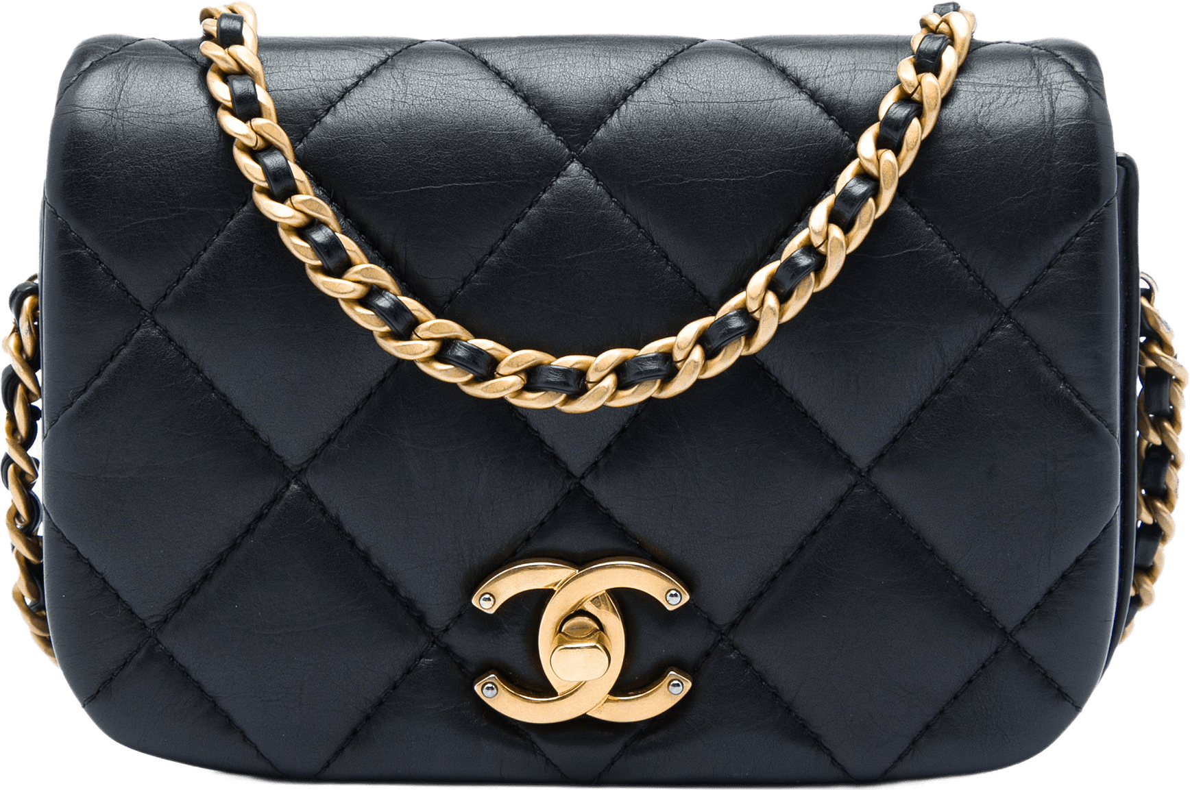 Chanel Mini Quilted Calfskin Nailed Cc Flap, från Luxclusif, i färgen svart.