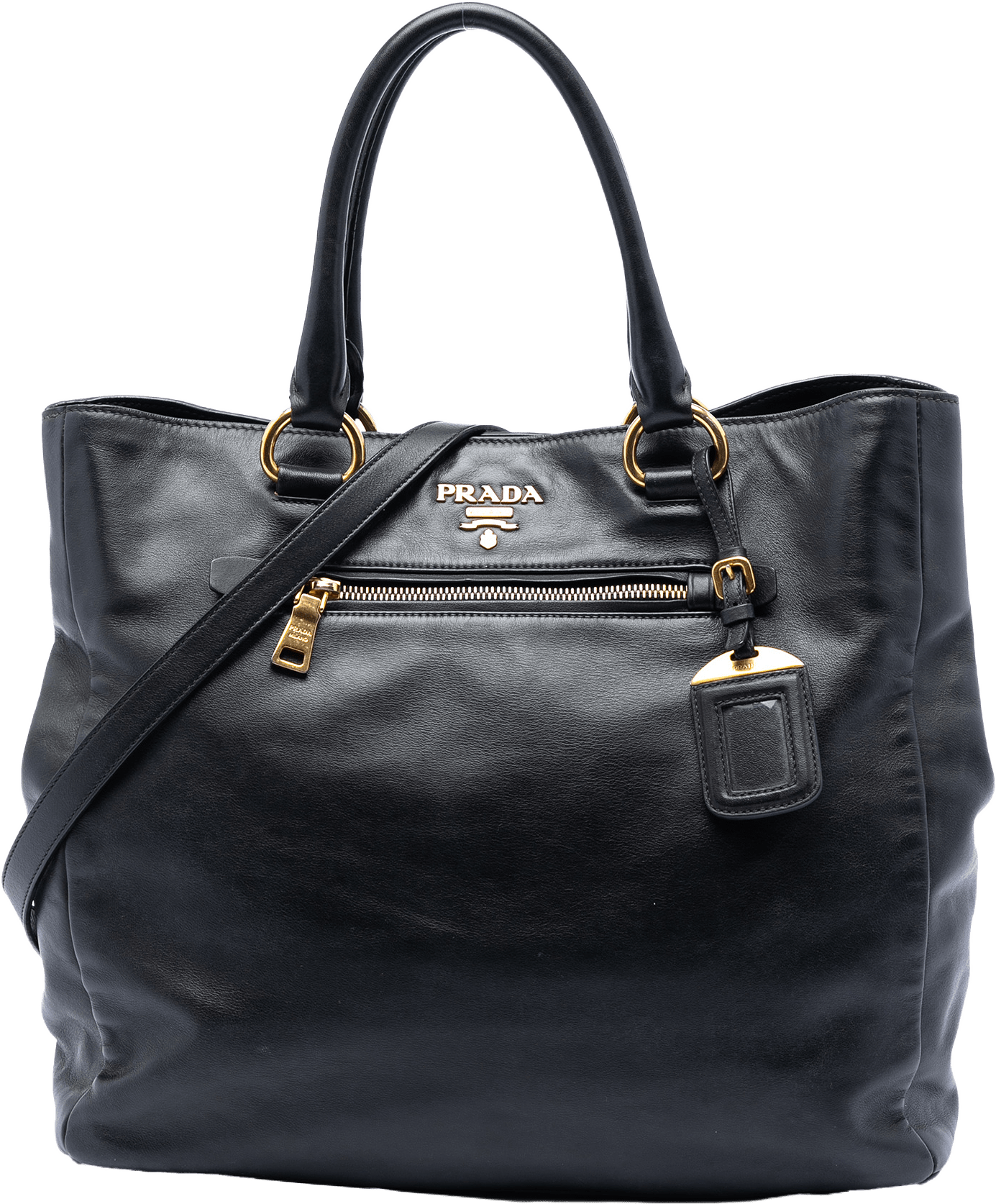 Prada Soft Calfskin Convertible Shopping Tote, från Luxclusif, i färgen black.