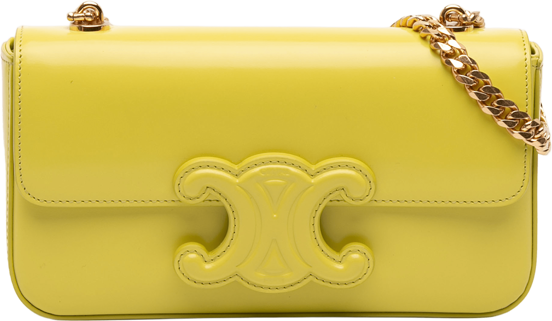 Celine Shiny Calfskin Claude Chain Shoulder Bag, från Luxclusif, i färgen yellow.