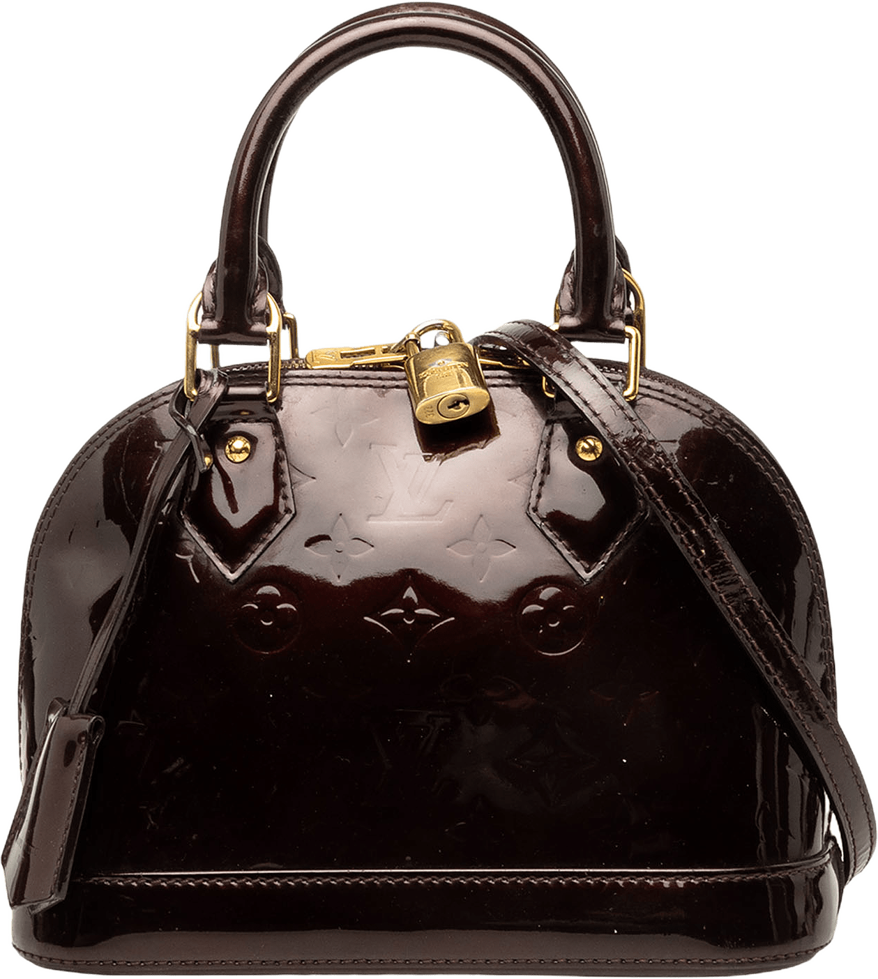 Louis Vuitton Monogram Vernis Alma Bb, från Luxclusif, i färgen purpur.