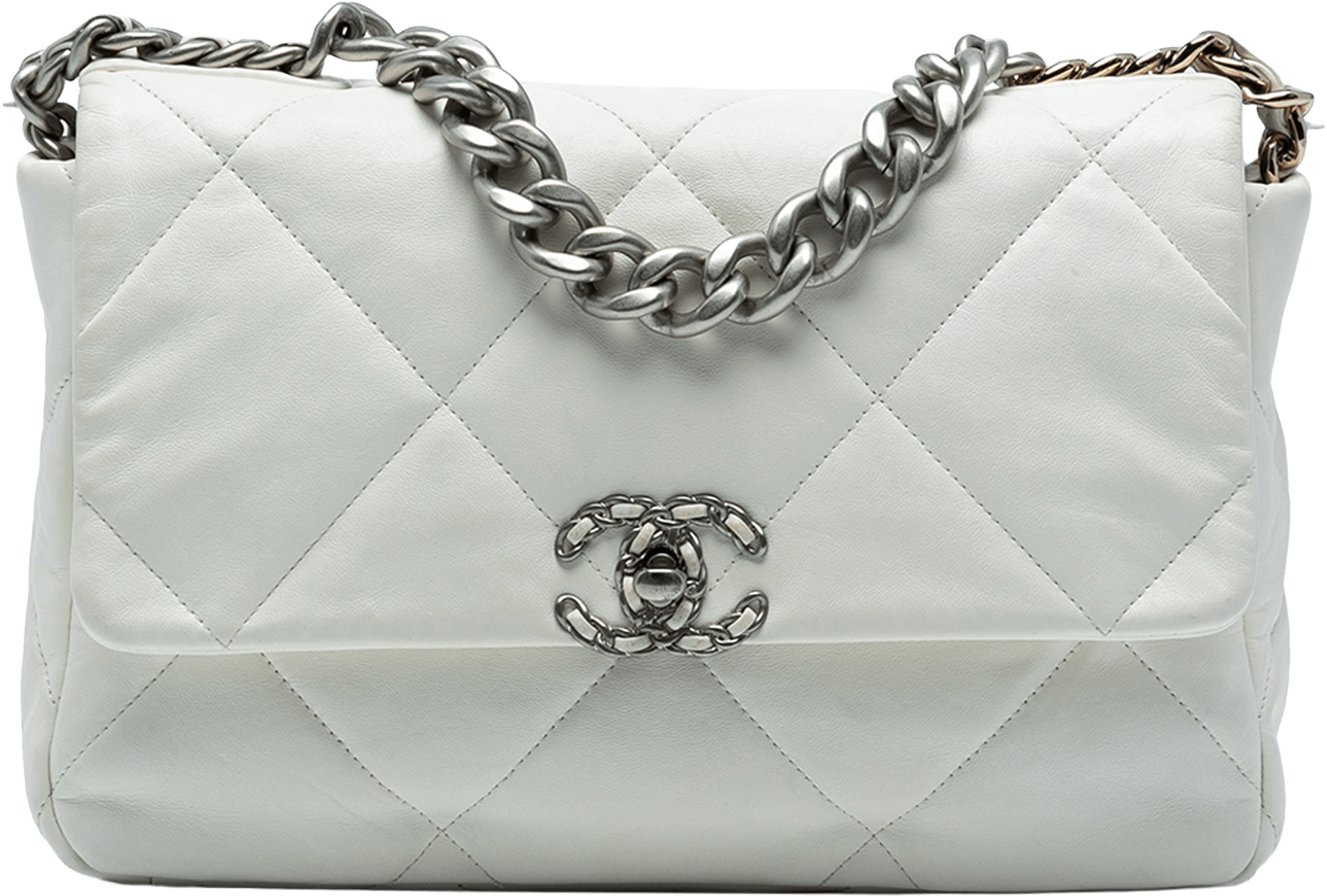 Chanel Large Lambskin 19 Flap, från Luxclusif, i färgen white.