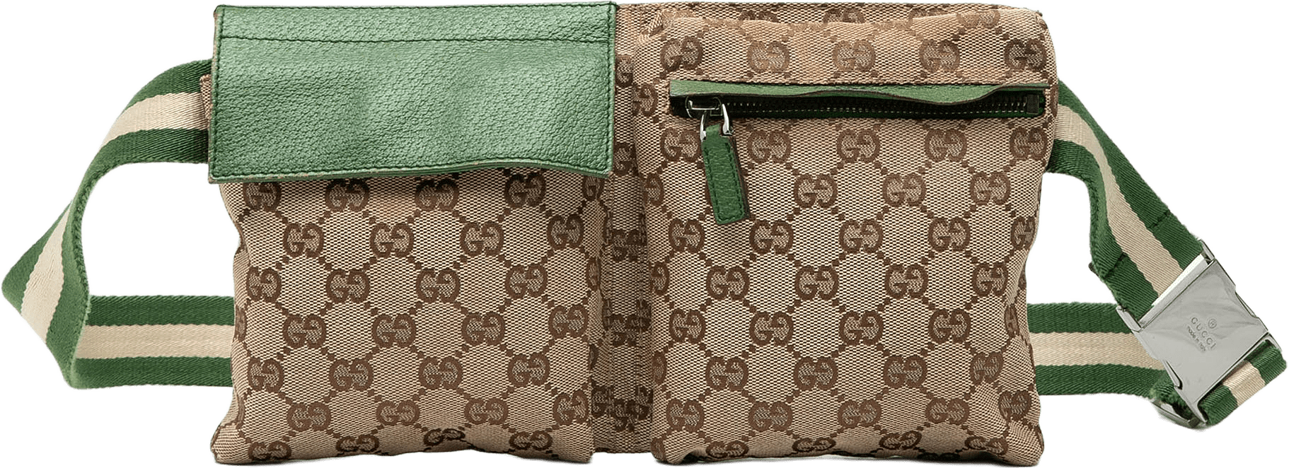 Gucci Gg Canvas Web Double Pocket Belt Bag, från Luxclusif, i färgen beige.