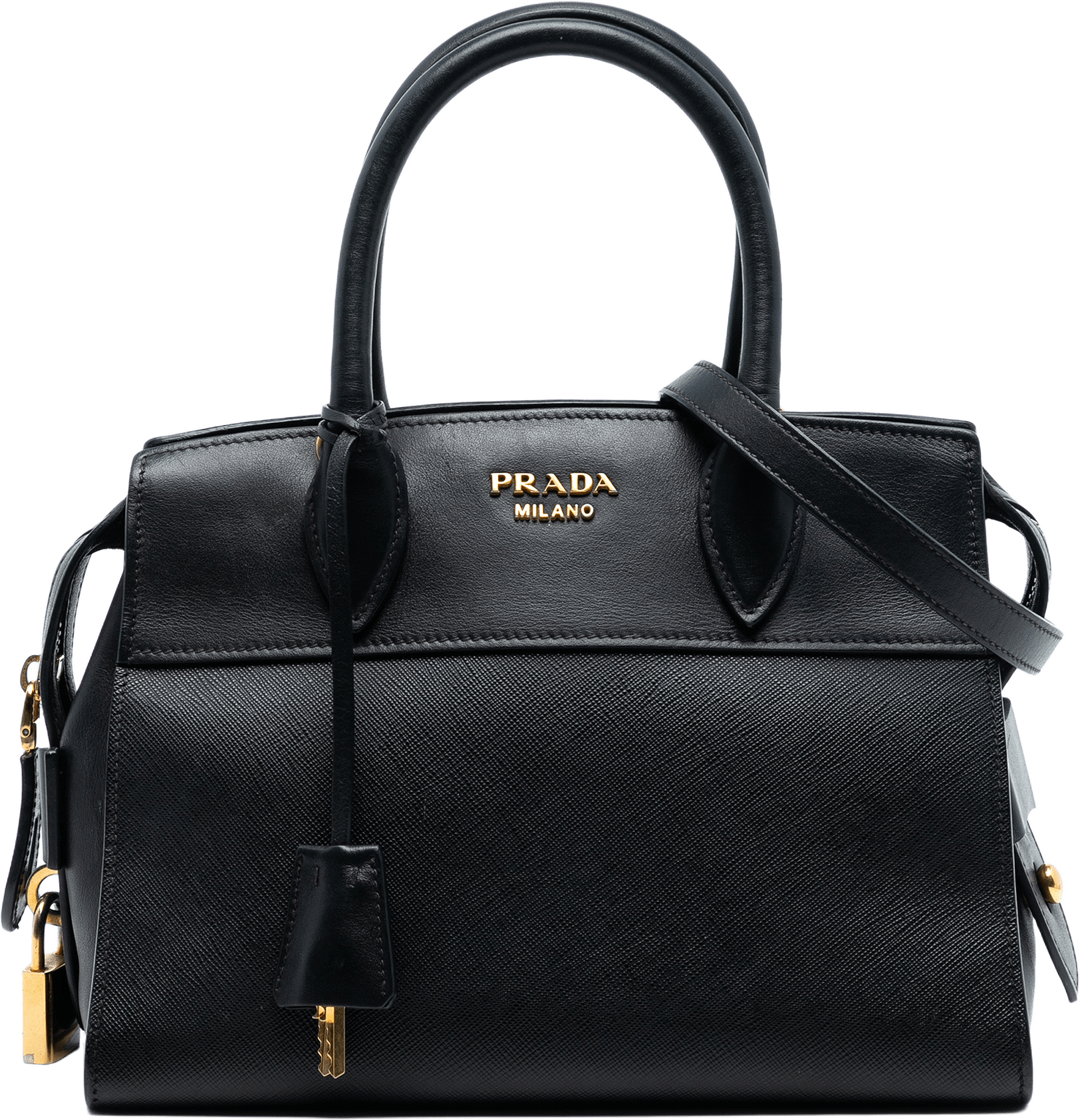 Prada Small Saffiano And City Calf Esplanade Satchel, från Luxclusif, i färgen black.