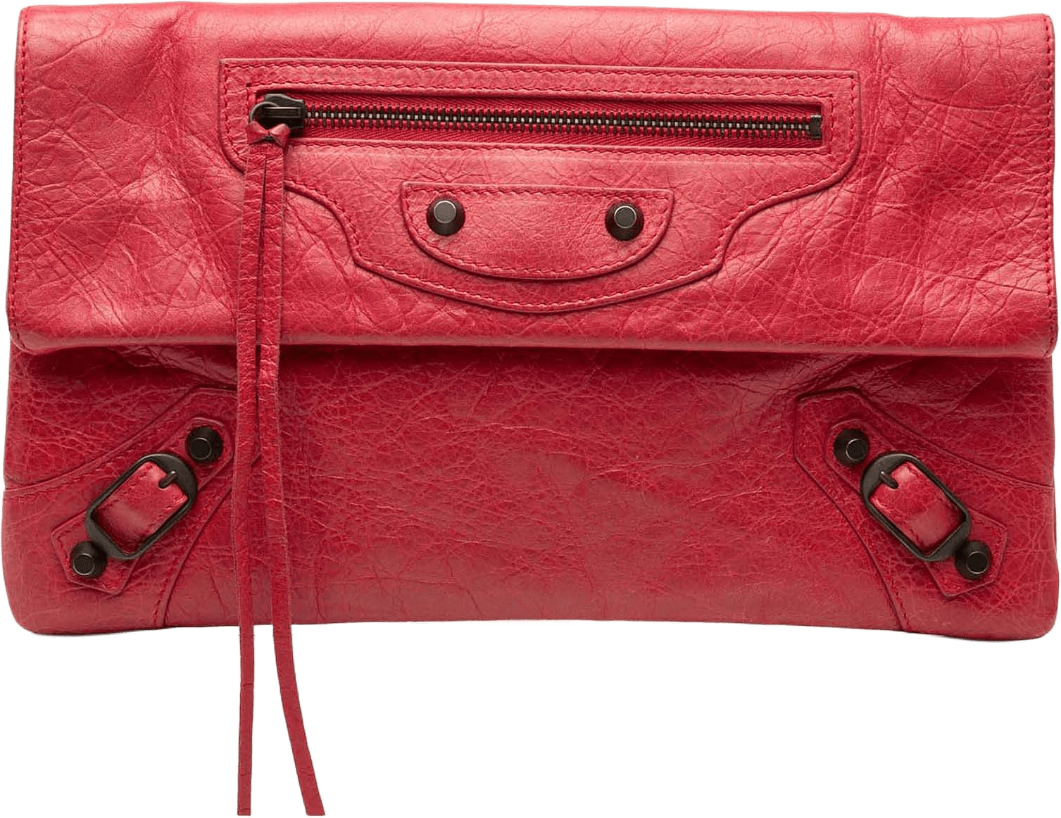 Balenciaga Lambskin Motocross Classic Envelope Clutch, från Luxclusif, i färgen red.