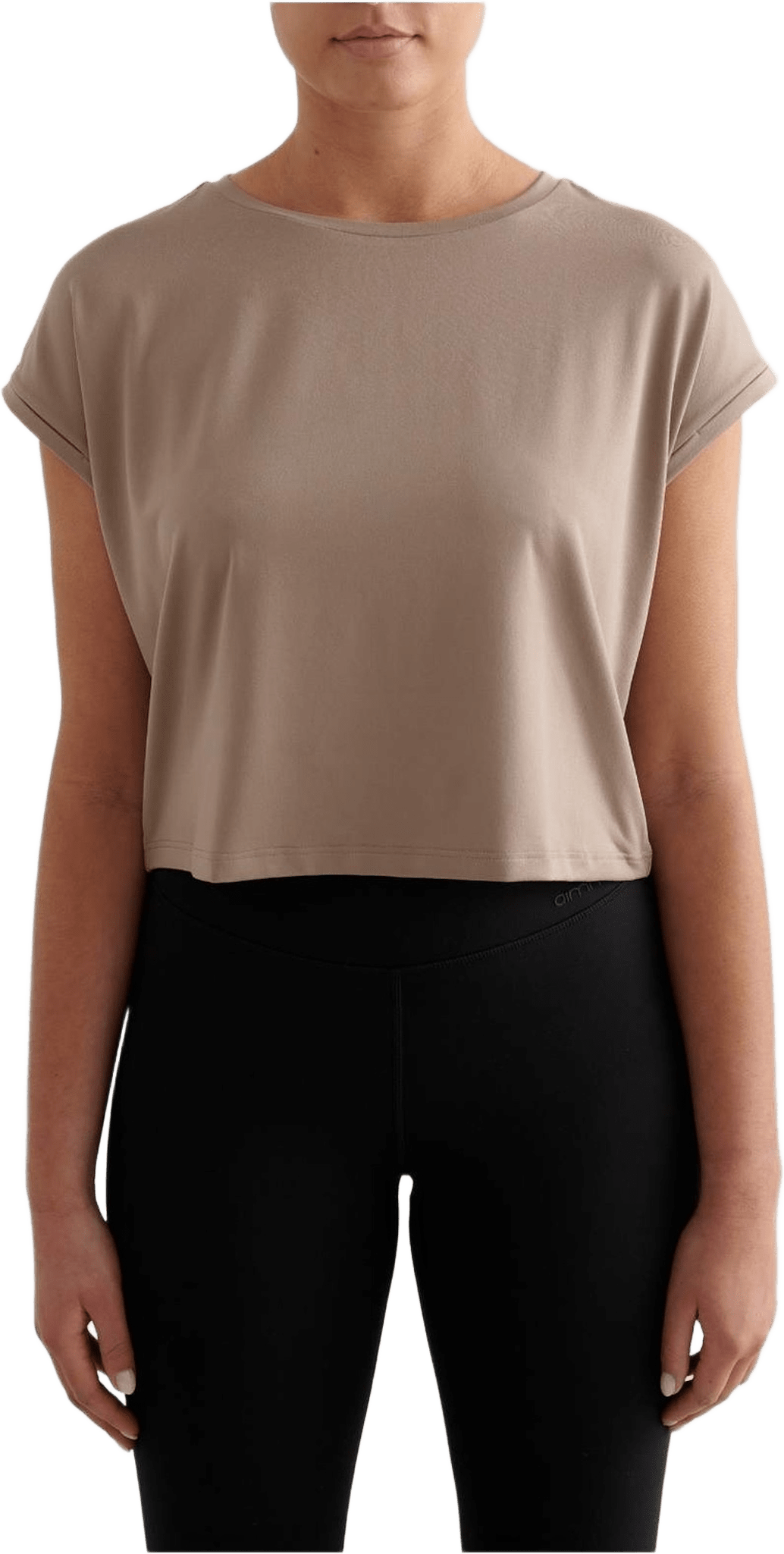 Soft Basic Roll Sleeve Top, från aim'n, i färgen espresso.