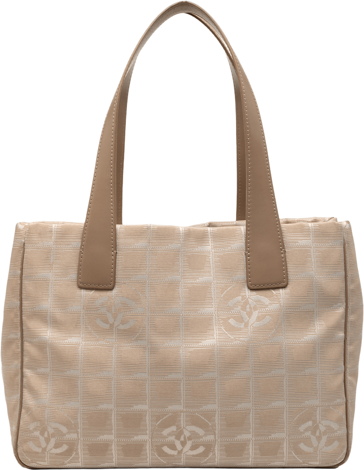 Chanel New Travel Line Nylon Tote, från Luxclusif, i färgen beige.