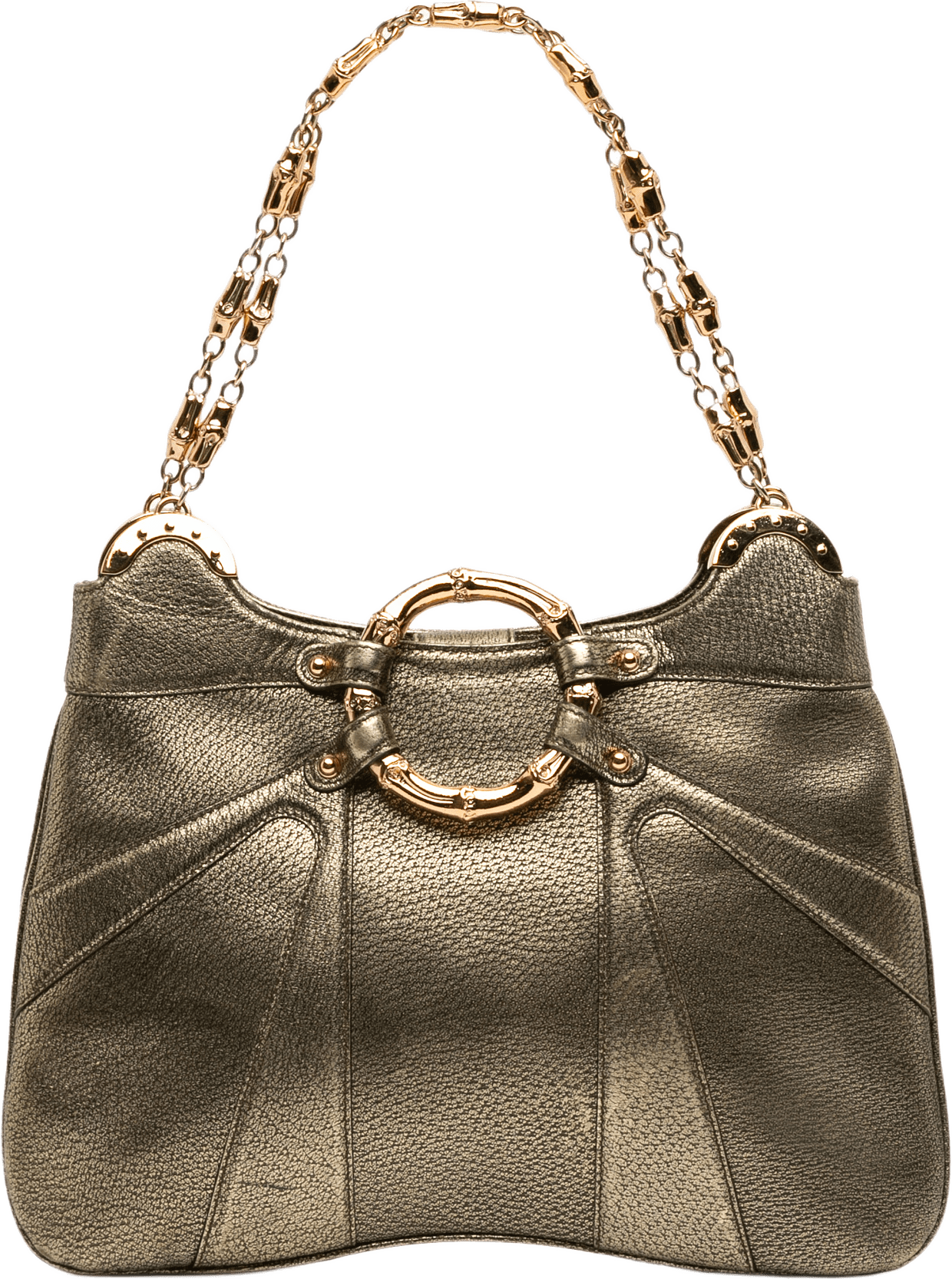 Gucci Metallic Calfskin Bamboo Ring Chain Shoulder Bag, från Luxclusif, i färgen gold.