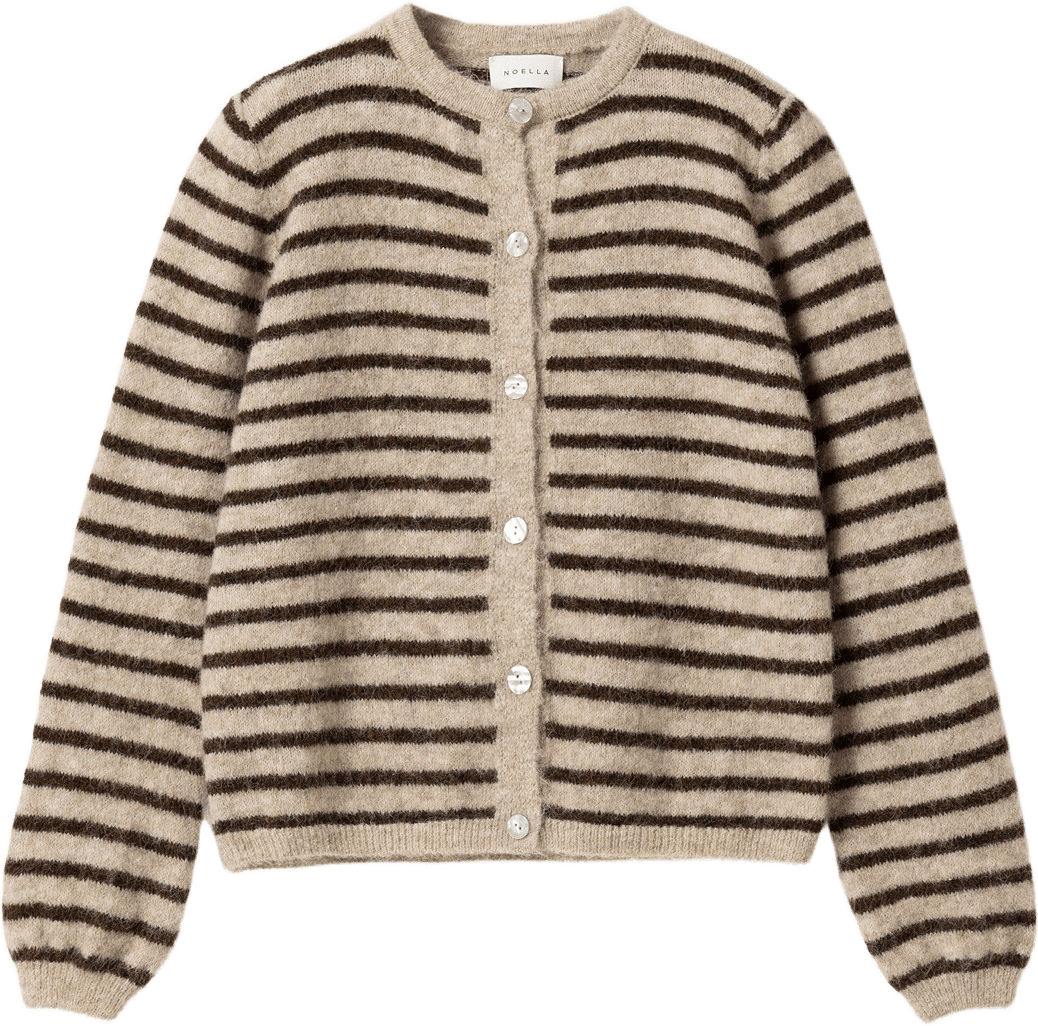 N-mertice Knit Cardigan - Brown Sand Stripe, från Noella, i färgen brown sand stripe.