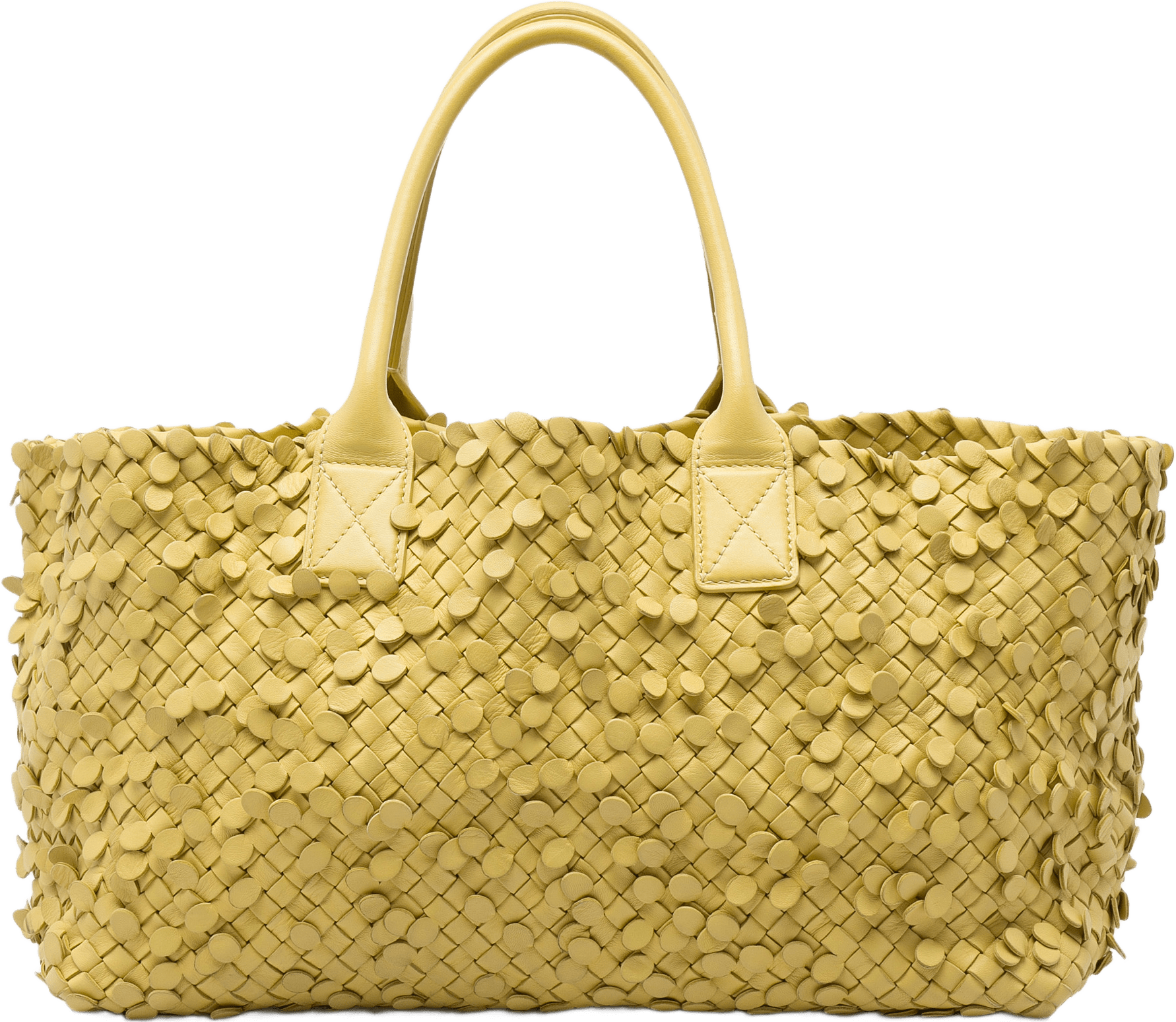 Bottega Veneta Medium Nappa Intrecciato Poussin Paillettes Cabat Tote, från Luxclusif, i färgen gul.