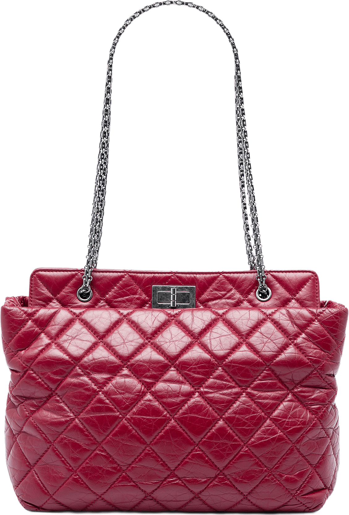 Chanel Quilted Aged Calfskin Reissue 2.55 Tote, från Luxclusif, i färgen röd.