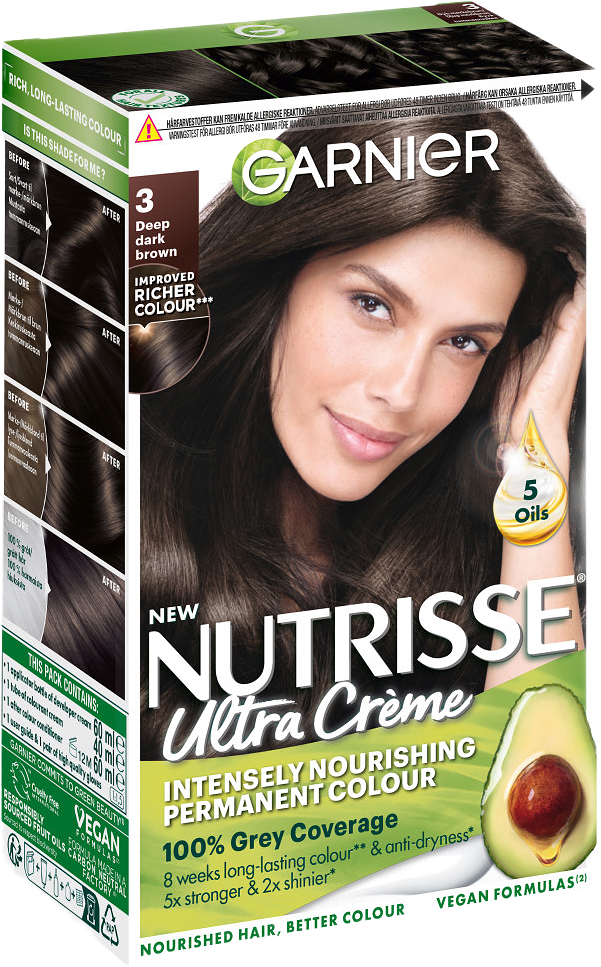 Nutrisse Permanent Nourishing Hair Color Nivå 3, från Garnier, i färgen 3.0 Ebony.