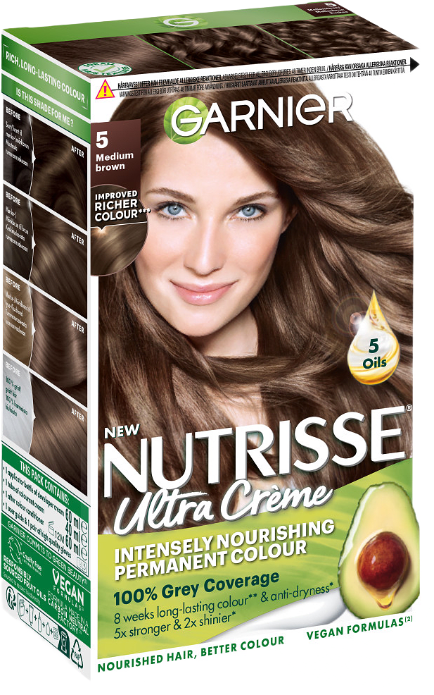 Nutrisse Permanent Nourishing Hair Color Nivå 3, från Garnier, i färgen 5.0 Medium Brown.